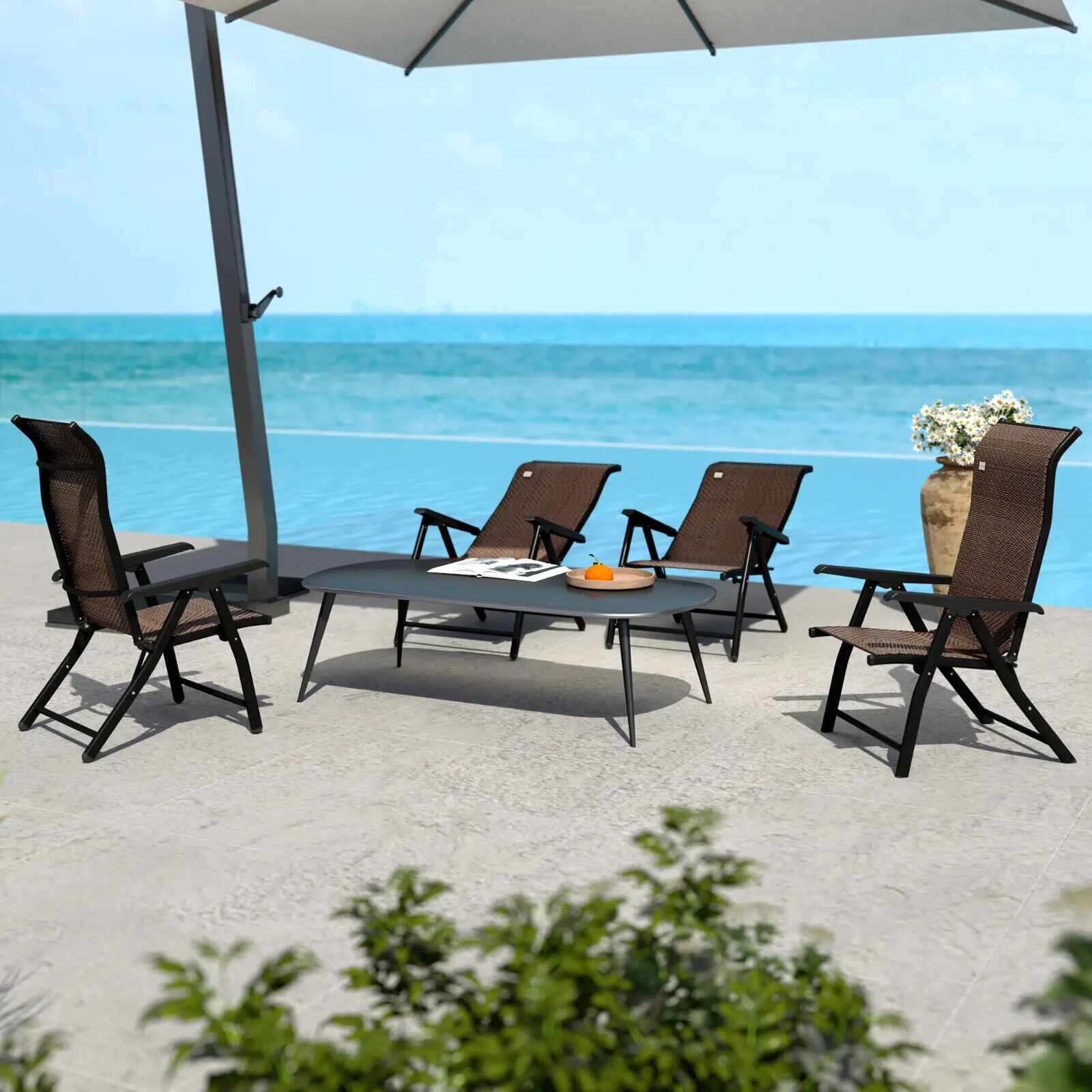 Set of 4 Outdoor Rattan Folding Chairs with Adjustable Backrest - Brown - Home and Garden Furniture Shop - #rustic - furniture#