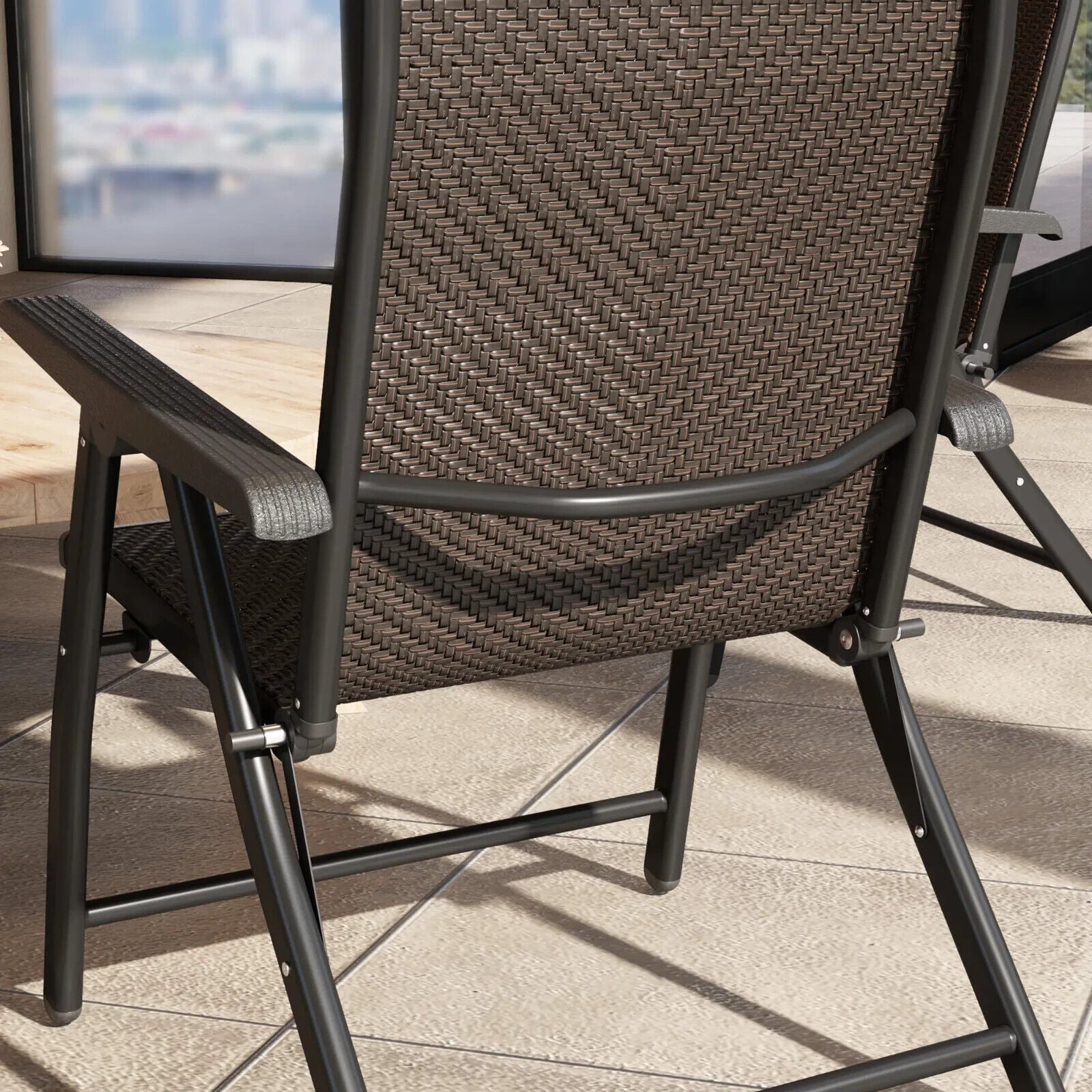 Set of 4 Outdoor Rattan Folding Chairs with Adjustable Backrest - Brown - Home and Garden Furniture Shop - #rustic - furniture#