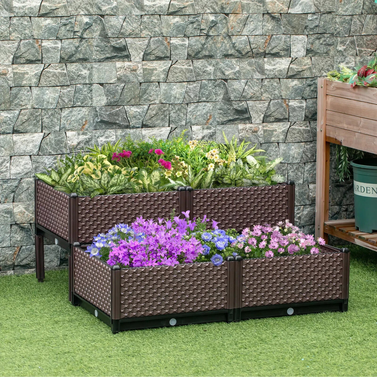 Set of 4 Raised Garden Bed Elevated Planter Boxes w/ Self Watering System Design - Home and Garden Furniture Shop - #rustic - furniture#