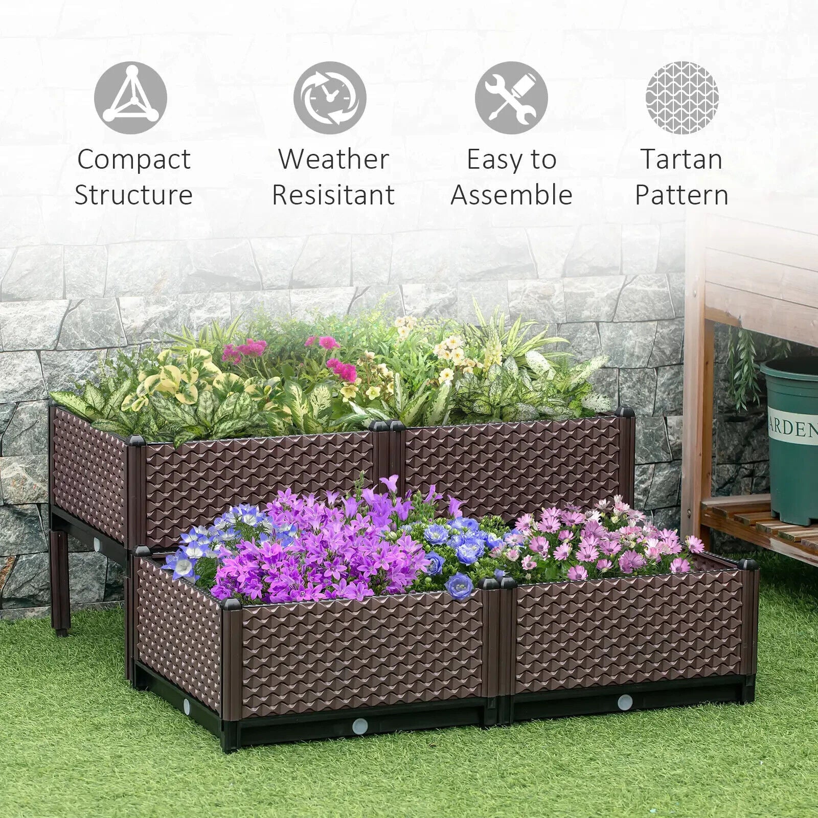 Set of 4 Raised Garden Bed Elevated Planter Boxes w/ Self Watering System Design - Home and Garden Furniture Shop - #rustic - furniture#