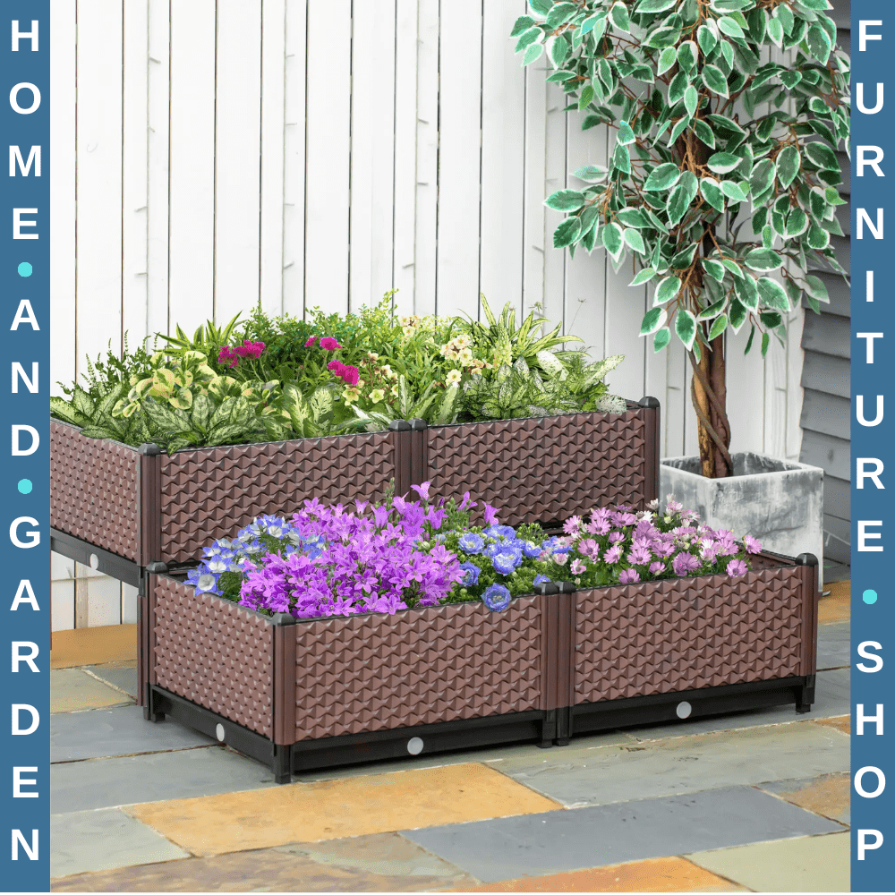 Set of 4 Raised Garden Bed Elevated Planter Boxes w/ Self Watering System Design - Home and Garden Furniture Shop - #rustic - furniture#