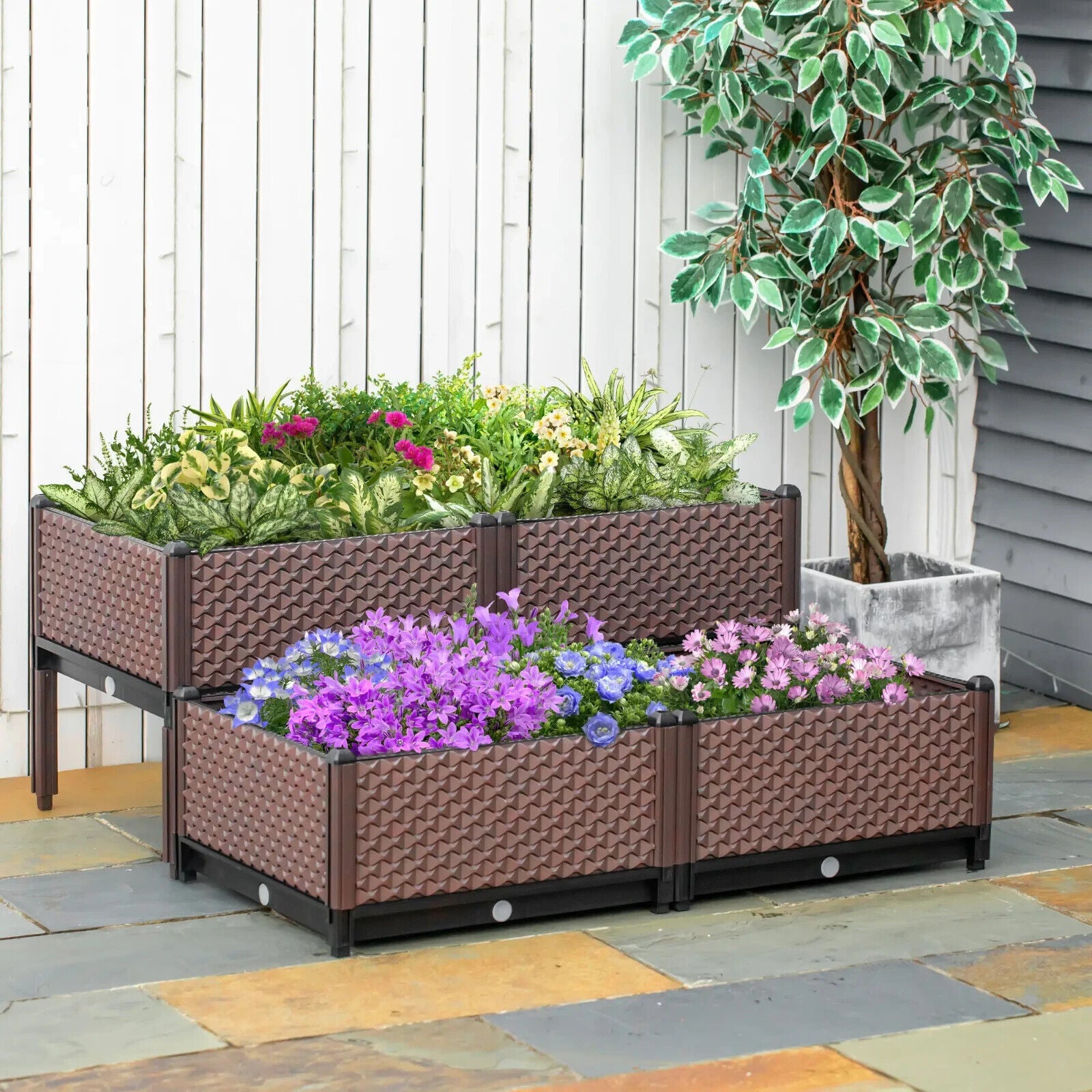 Set of 4 Raised Garden Bed Elevated Planter Boxes w/ Self Watering System Design - Home and Garden Furniture Shop - #rustic - furniture#
