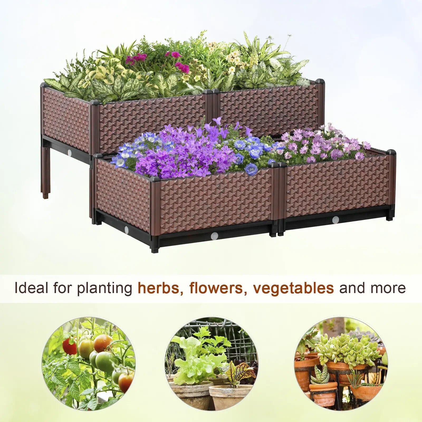 Set of 4 Raised Garden Bed Elevated Planter Boxes w/ Self Watering System Design - Home and Garden Furniture Shop - #rustic - furniture#