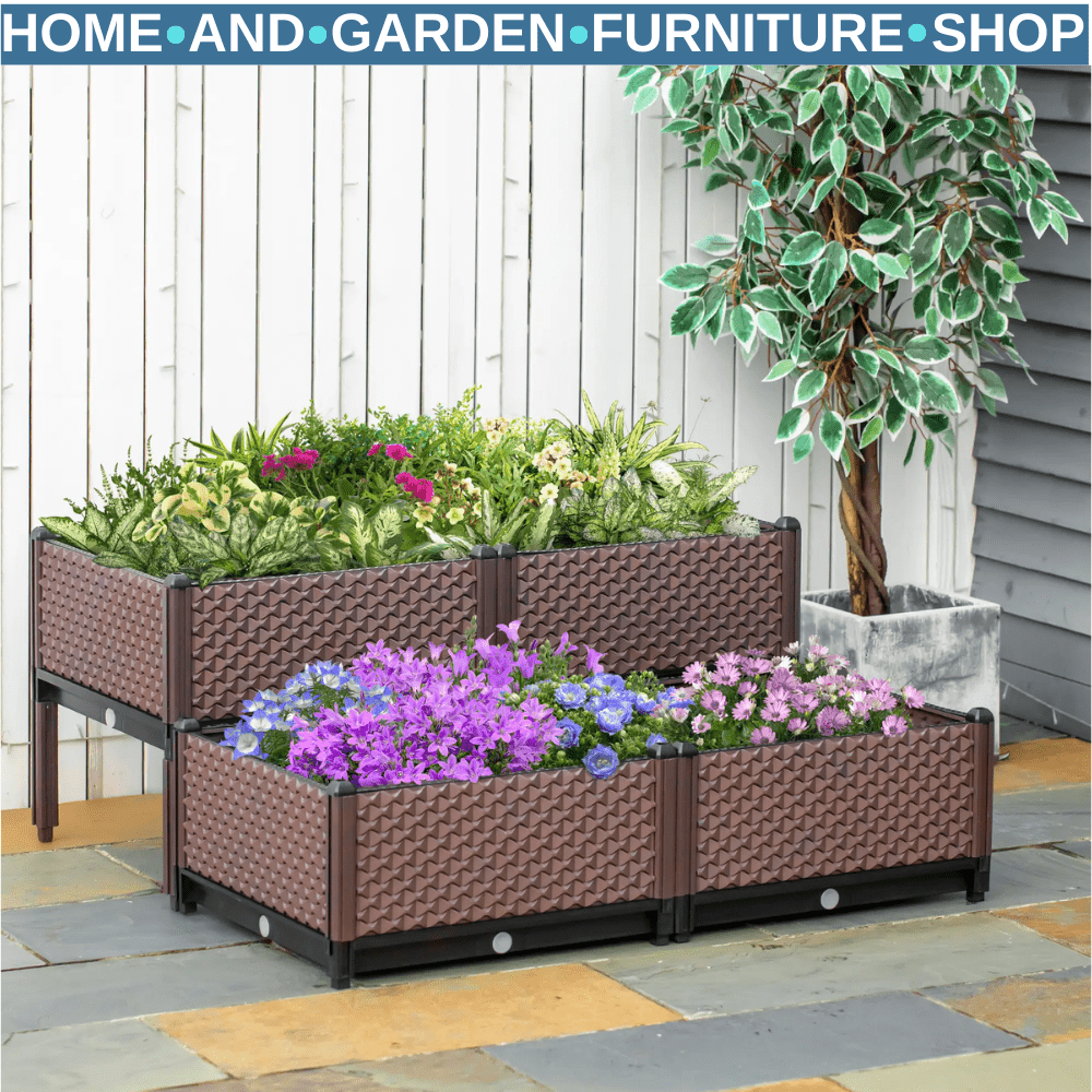 Set of 4 Raised Garden Bed Elevated Planter Boxes w/ Self Watering System Design - Home and Garden Furniture Shop - #rustic - furniture#