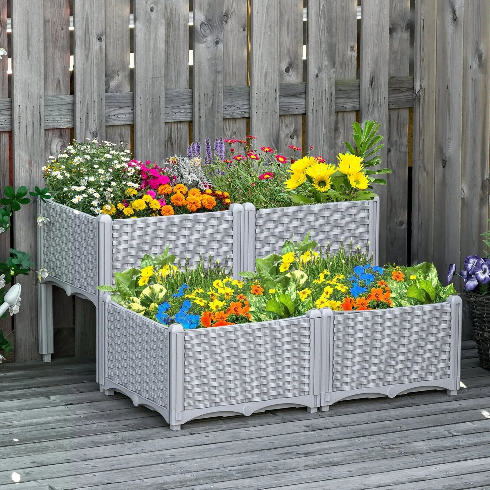 Set of 4 Raised Garden Planter Box for Vegetables, Herbs, 40L x 40W x 44H cm - Home and Garden Furniture Shop - #rustic - furniture#