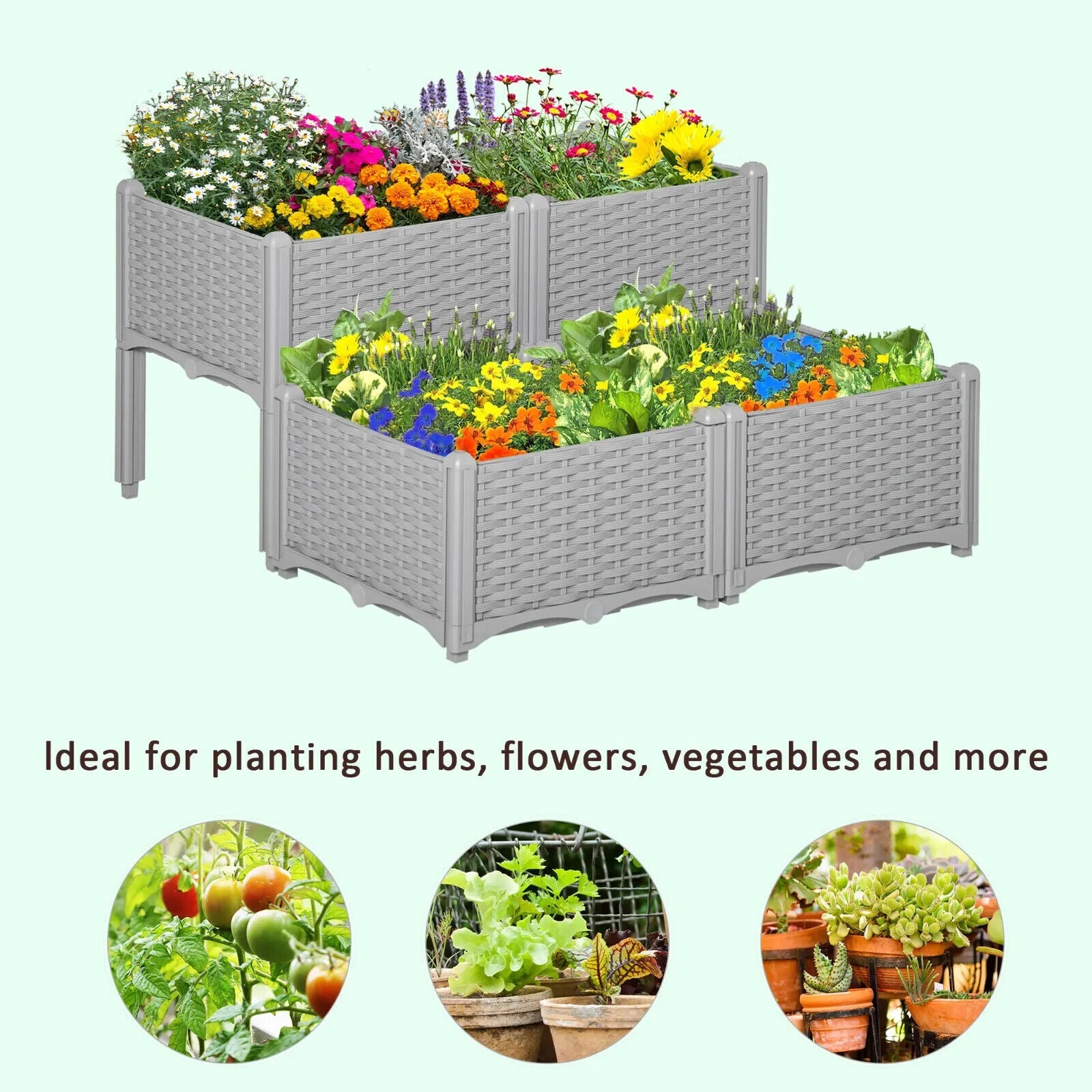 Set of 4 Raised Garden Planter Box for Vegetables, Herbs, 40L x 40W x 44H cm - Home and Garden Furniture Shop - #rustic - furniture#