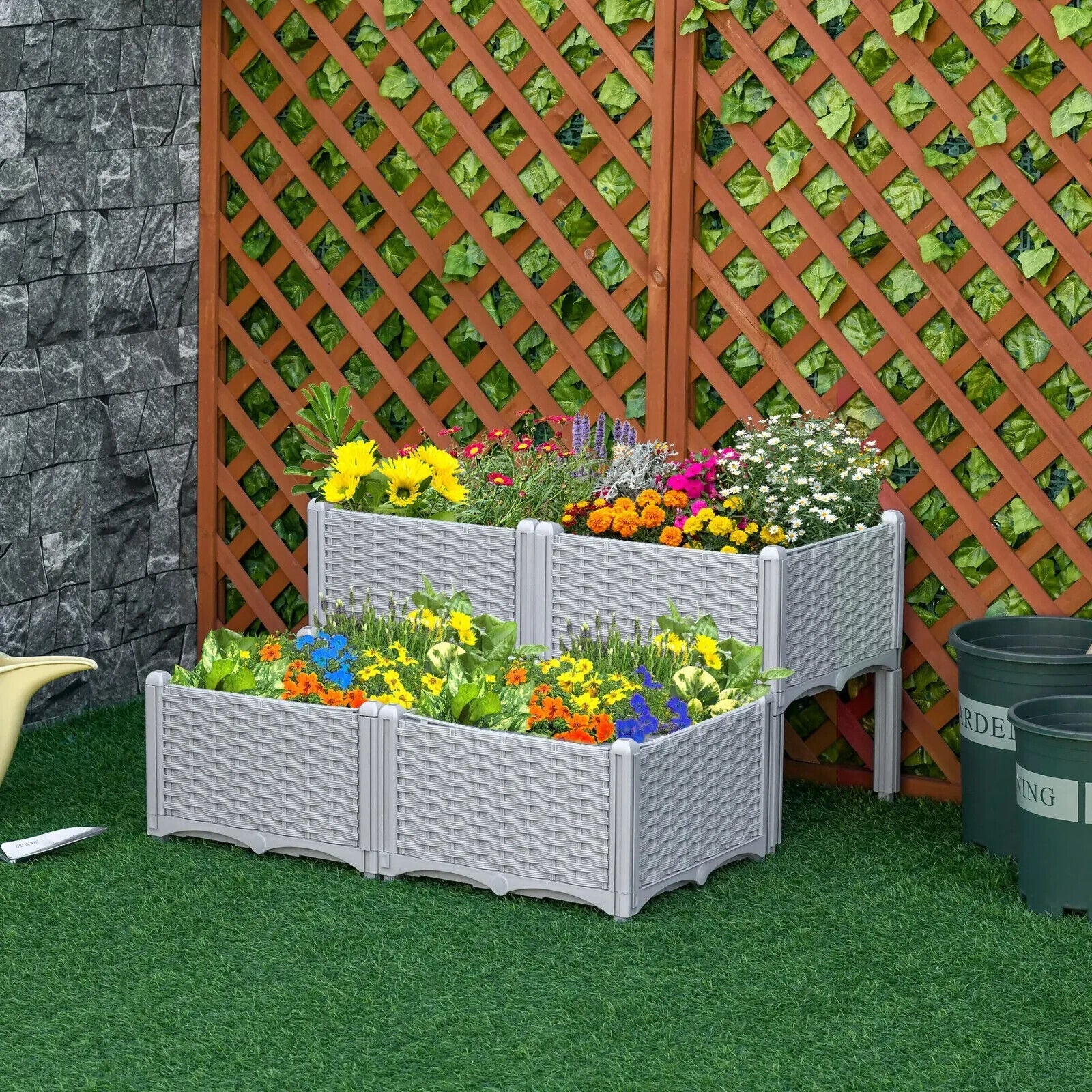 Set of 4 Raised Garden Planter Box for Vegetables, Herbs, 40L x 40W x 44H cm - Home and Garden Furniture Shop - #rustic - furniture#