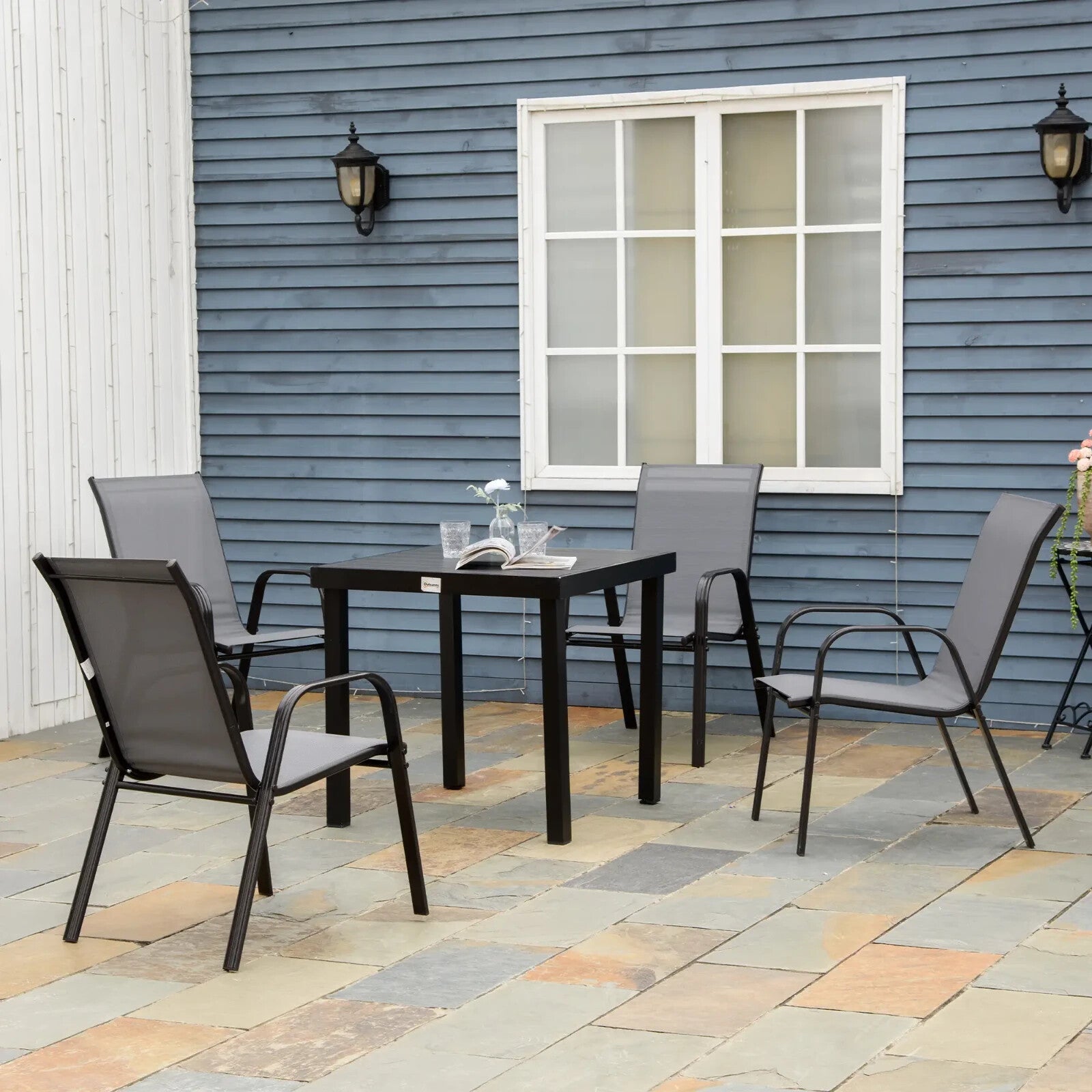 Set of 4 Stackable Garden Dining Chairs with Armrests Outdoor Furniture Seating - Home and Garden Furniture Shop - rustic - furniture