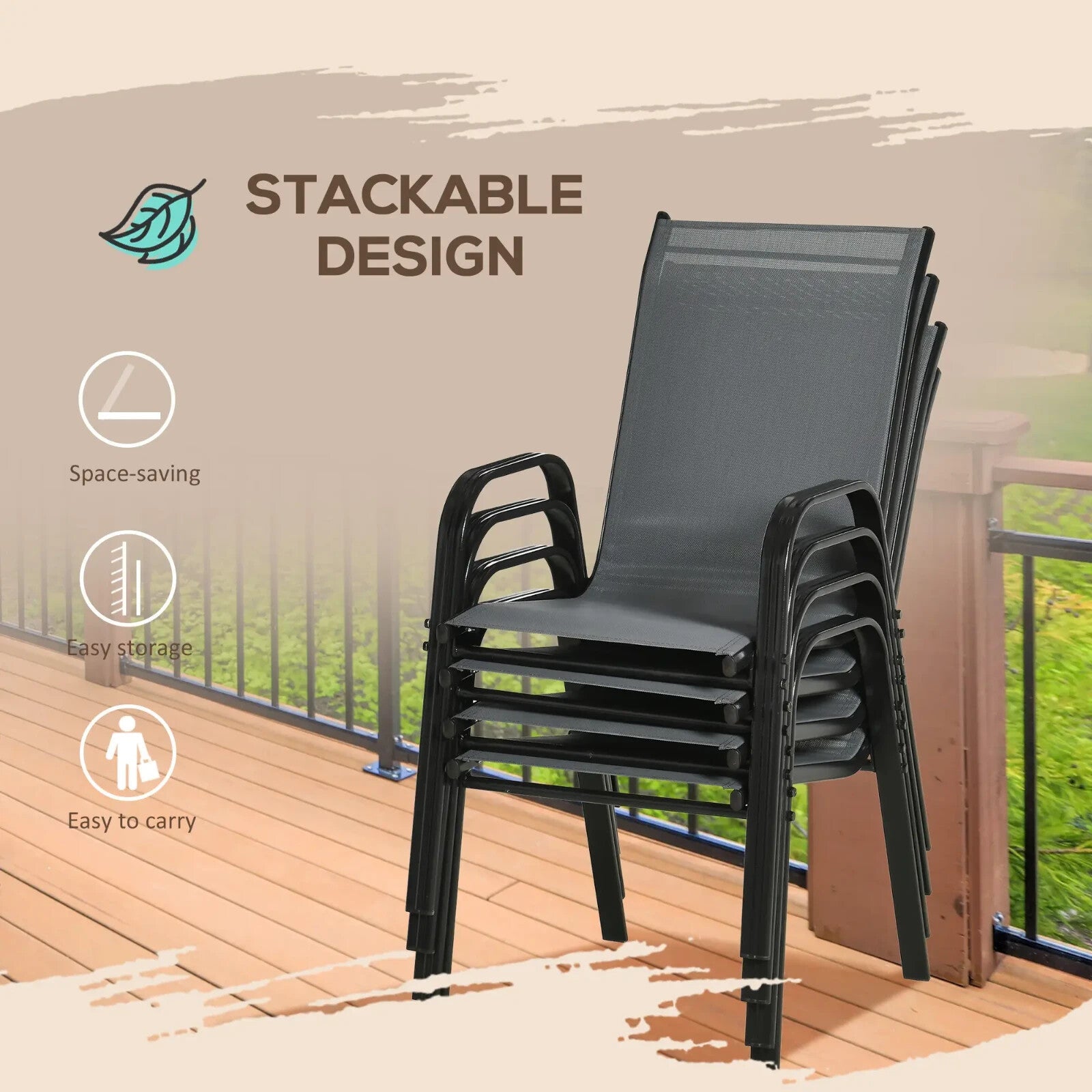 Set of 4 Stackable Garden Dining Chairs with Armrests Outdoor Furniture Seating - Home and Garden Furniture Shop - rustic - furniture