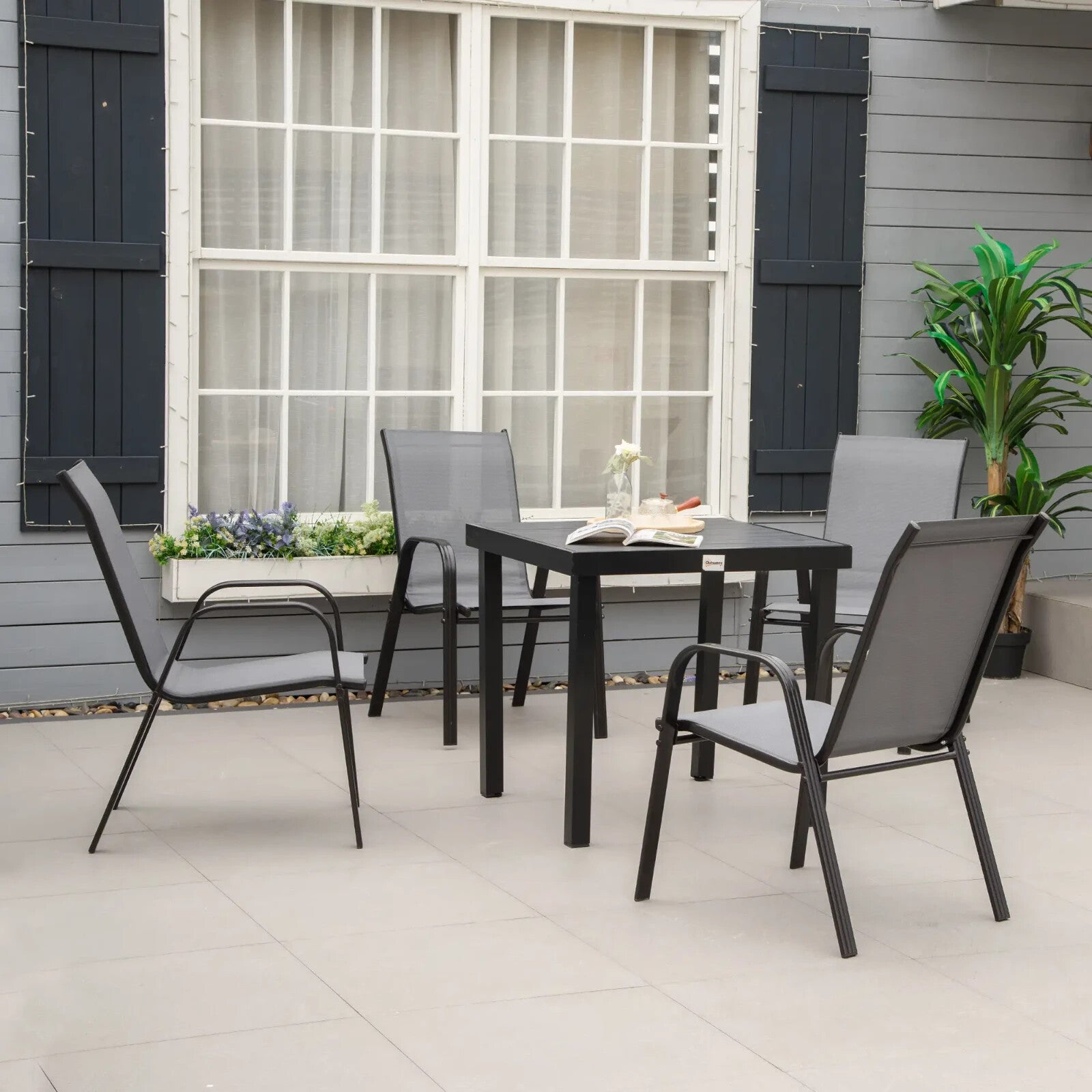 Set of 4 Stackable Garden Dining Chairs with Armrests Outdoor Furniture Seating - Home and Garden Furniture Shop - rustic - furniture