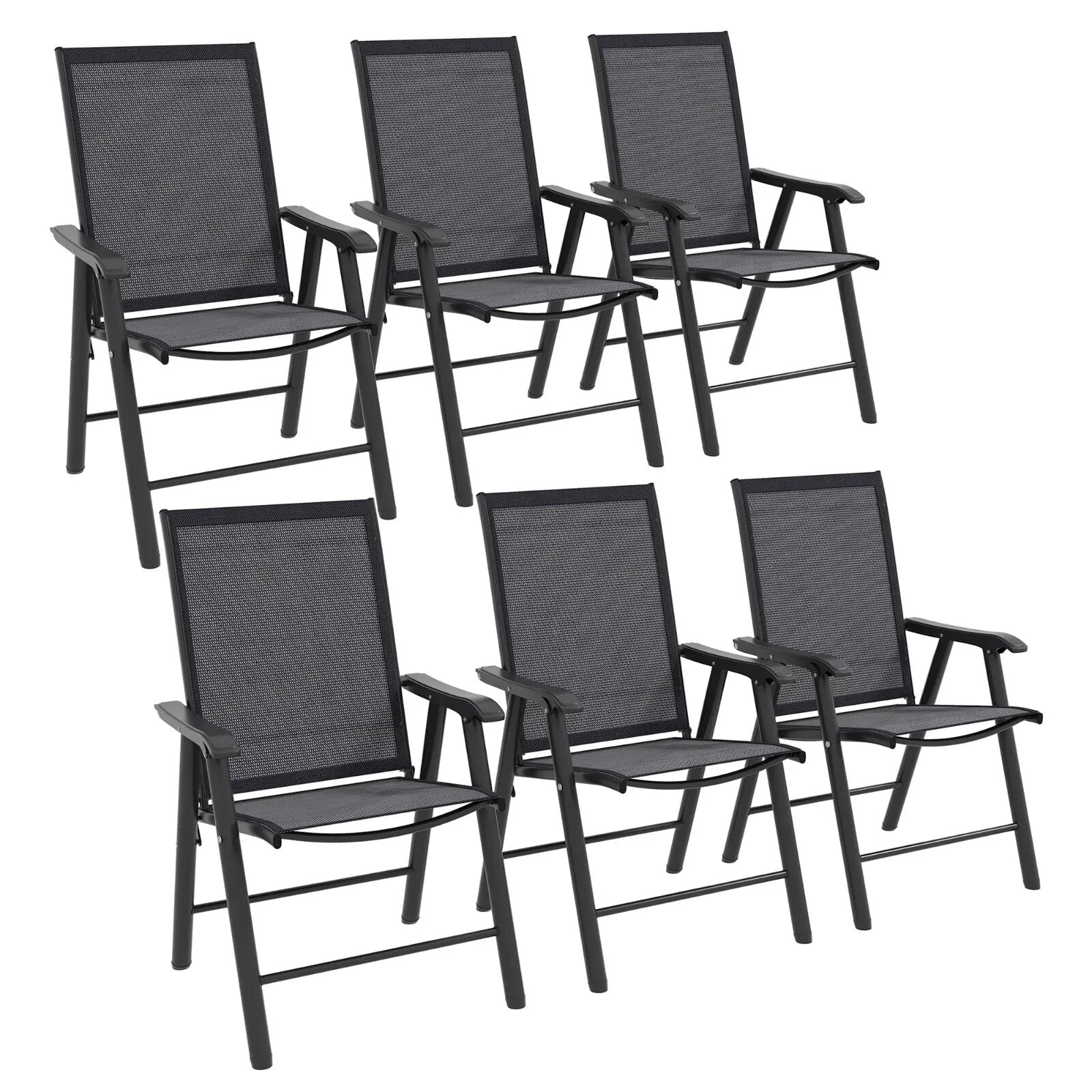 Set of 6 Folding Garden Chairs Metal Frame Outdoor Patio Dining Seat with Mesh - Home and Garden Furniture Shop - rustic - furniture