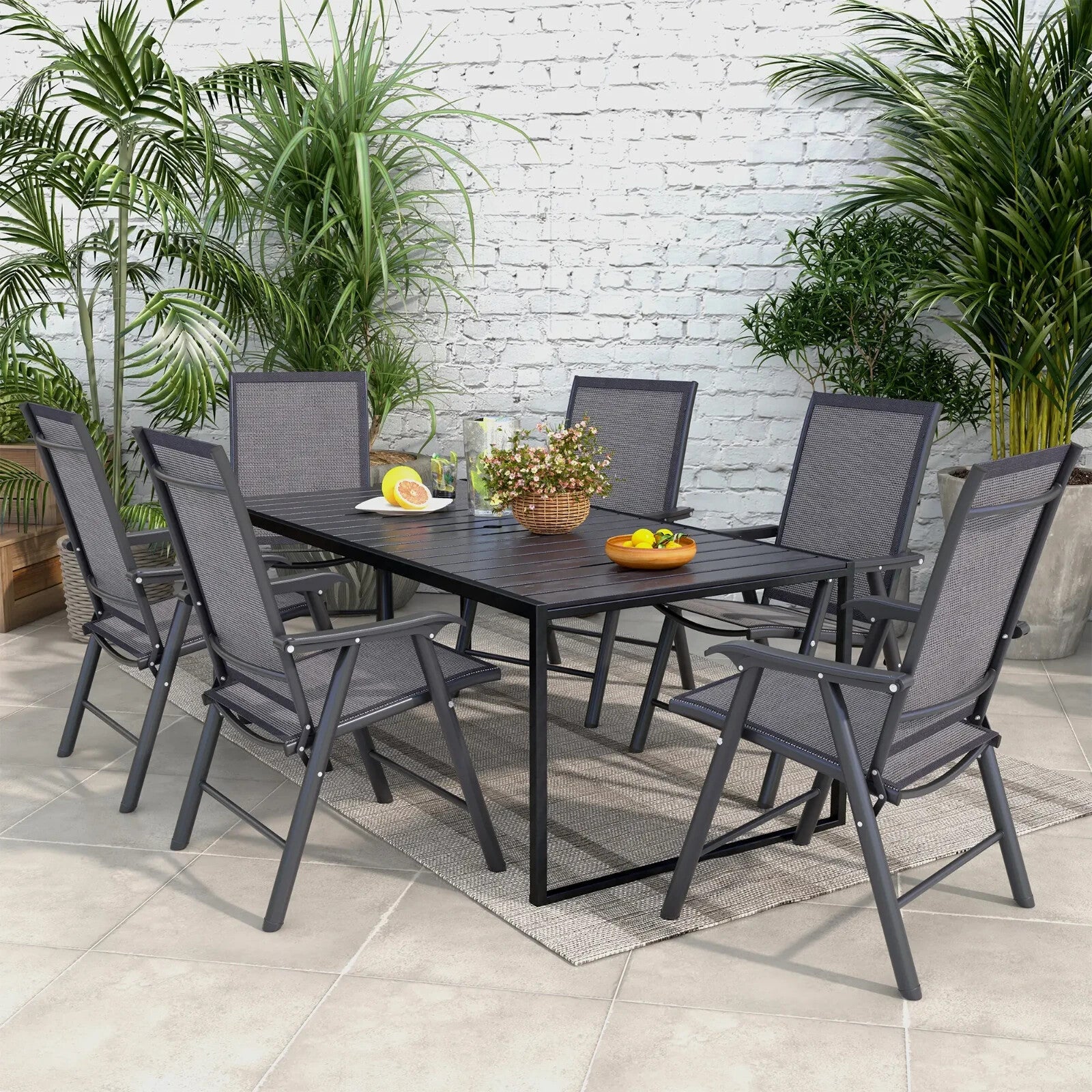 Set of 6 Folding Garden Chairs Metal Frame Outdoor Patio Dining Seat with Mesh - Home and Garden Furniture Shop - rustic - furniture
