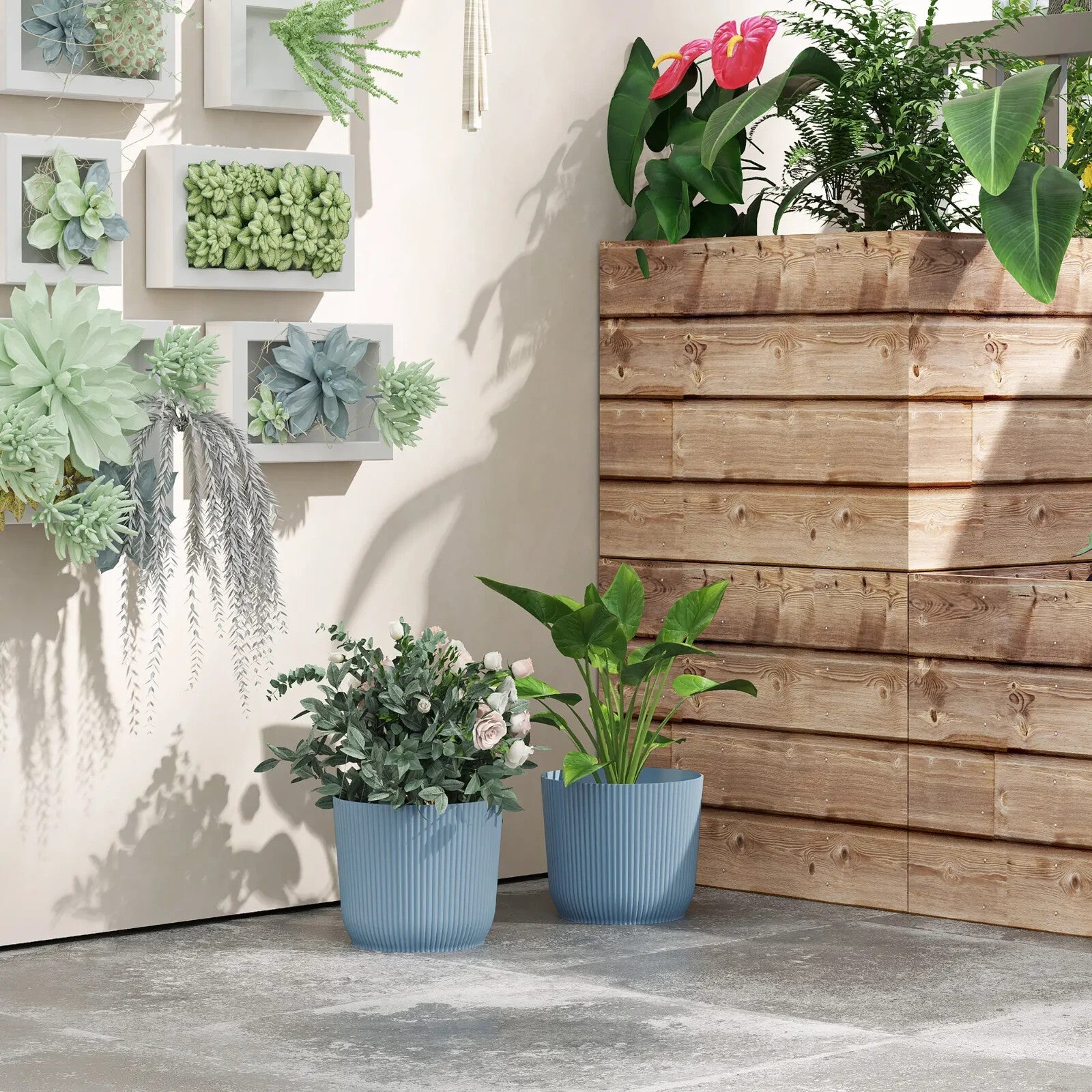 Set of Two 22cm Decorative Garden Planters Indoor Outdoor Plant Flower Pots - Home and Garden Furniture Shop - rustic - furniture