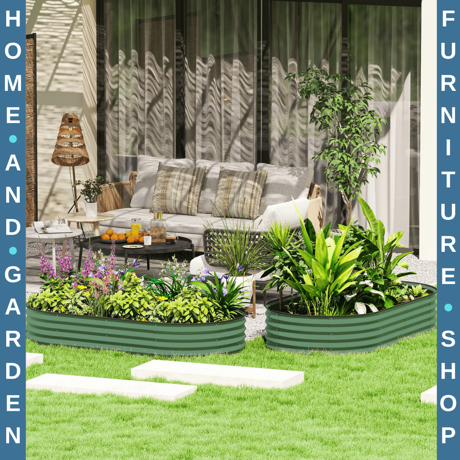 Set Of Two Large Steel Garden Planters Outdoor Raised Beds Metal Flower Boxes - Home and Garden Furniture Shop - #rustic - furniture#