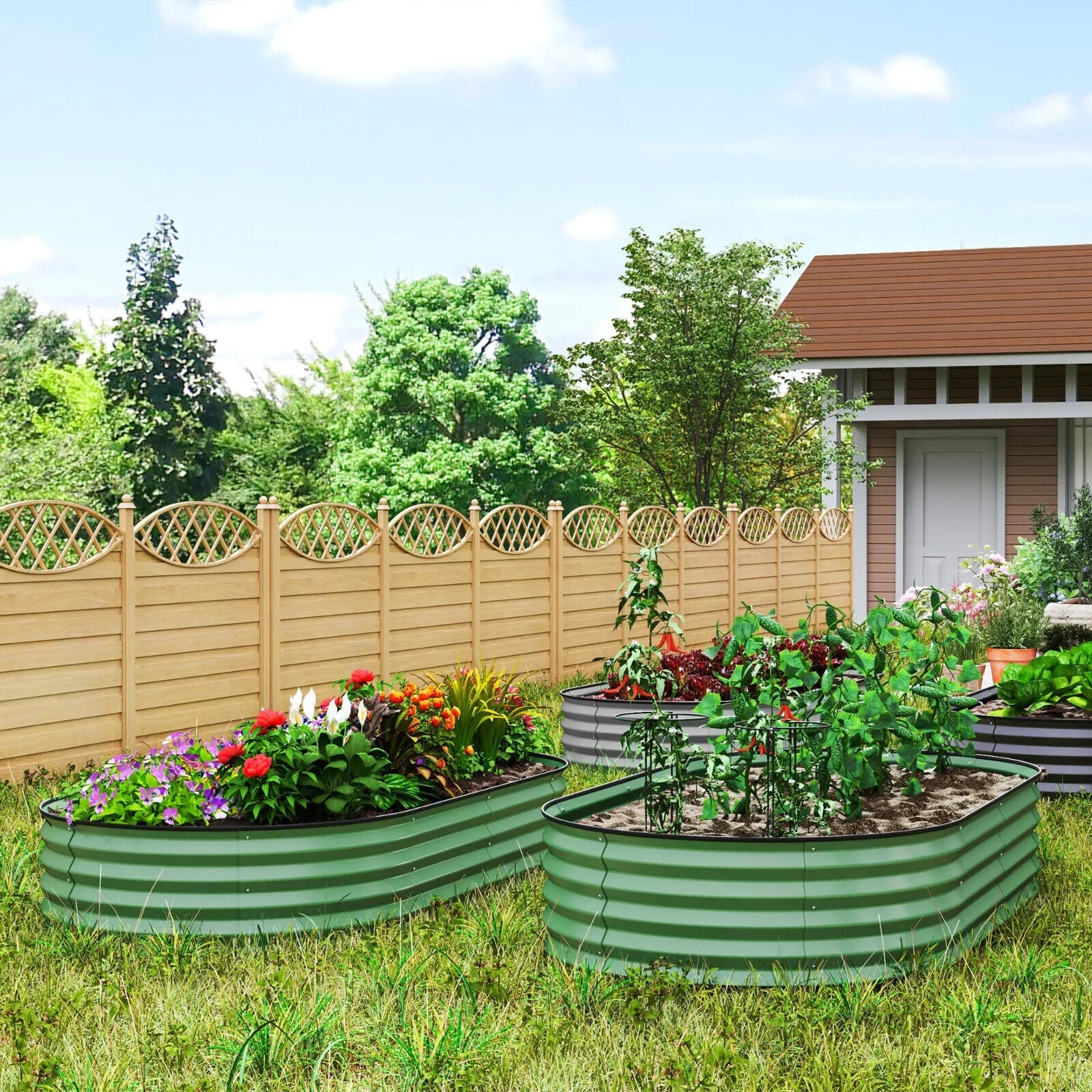 Set Of Two Large Steel Garden Planters Outdoor Raised Beds Metal Flower Boxes - Home and Garden Furniture Shop - #rustic - furniture#