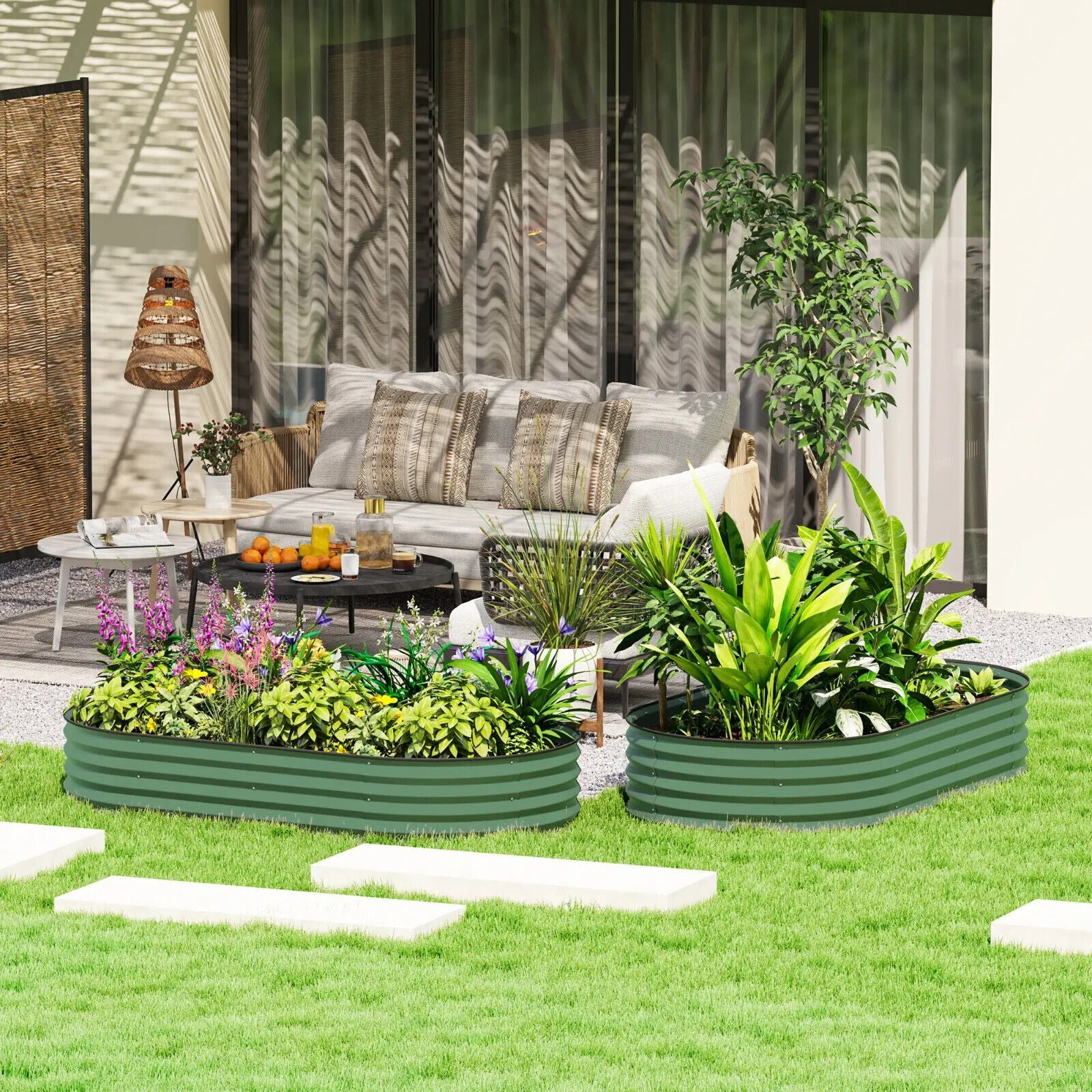 Set Of Two Large Steel Garden Planters Outdoor Raised Beds Metal Flower Boxes - Home and Garden Furniture Shop - #rustic - furniture#