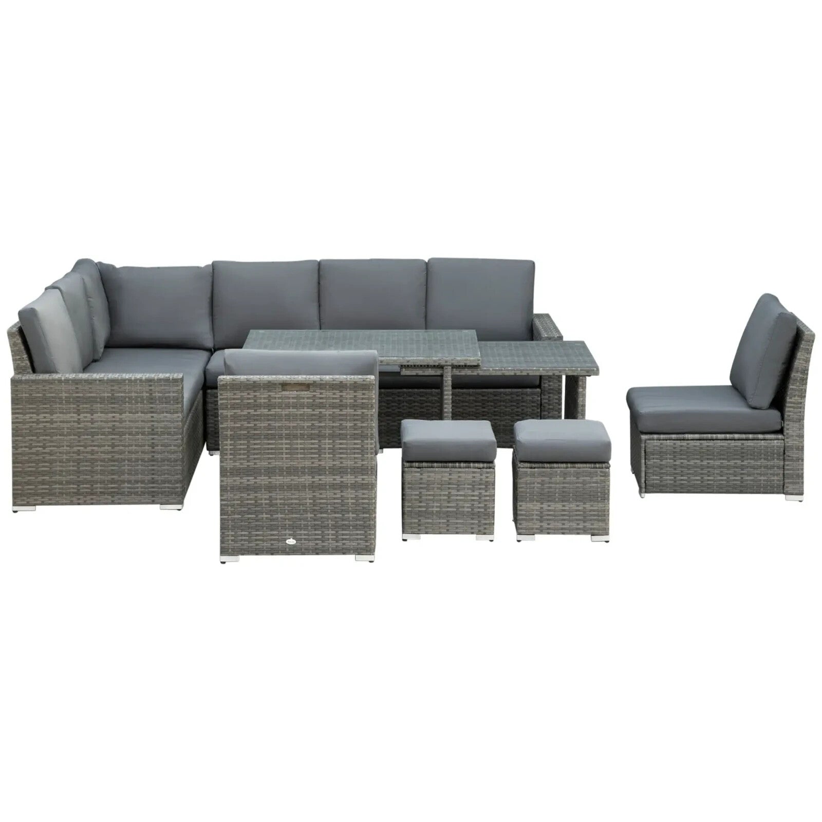 Seven - Piece Rattan Garden Sofa Set with Expanding Table and Stools Cushions Grey - Home and Garden Furniture Shop - rustic - furniture