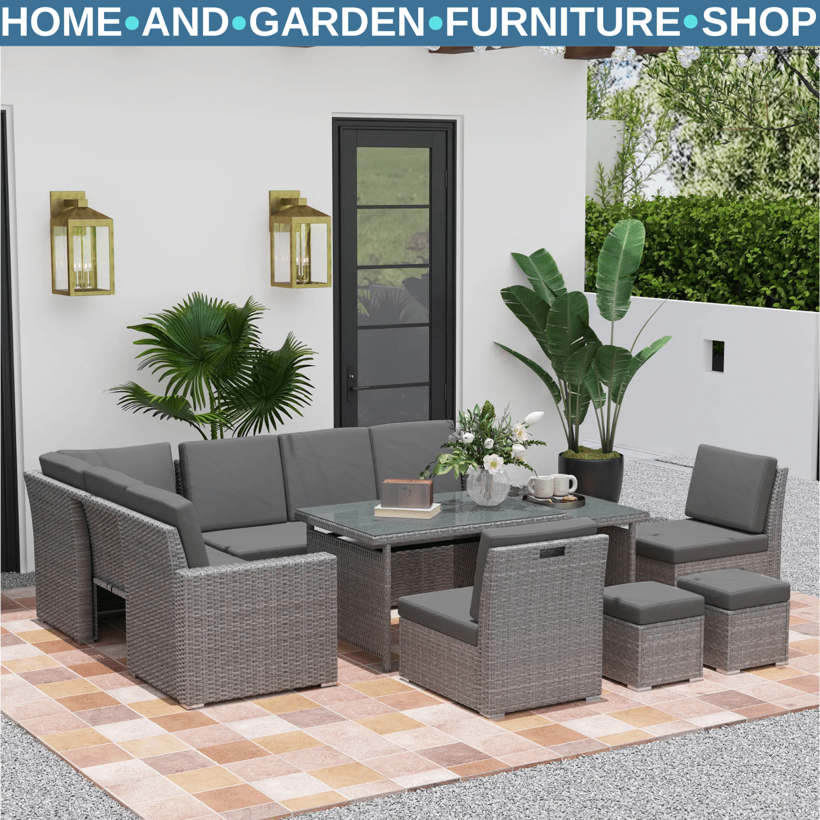 Seven Piece Rattan Garden Sofa Set with Expanding Table Outdoor Furniture Set - Home and Garden Furniture Shop - rustic - furniture