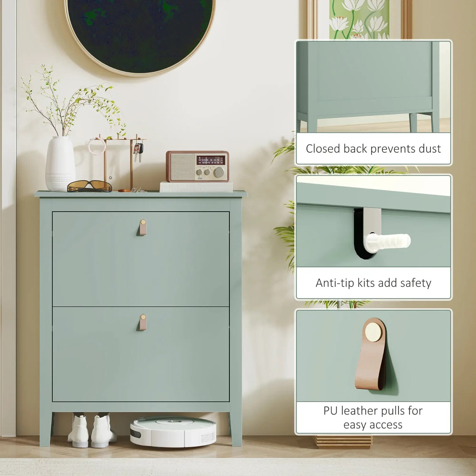 Shoe Cabinet 2 - Drawer with Adjustable Shelf Flip Down Doors & Flat Panel Green - Home and Garden Furniture Shop - rustic - furniture