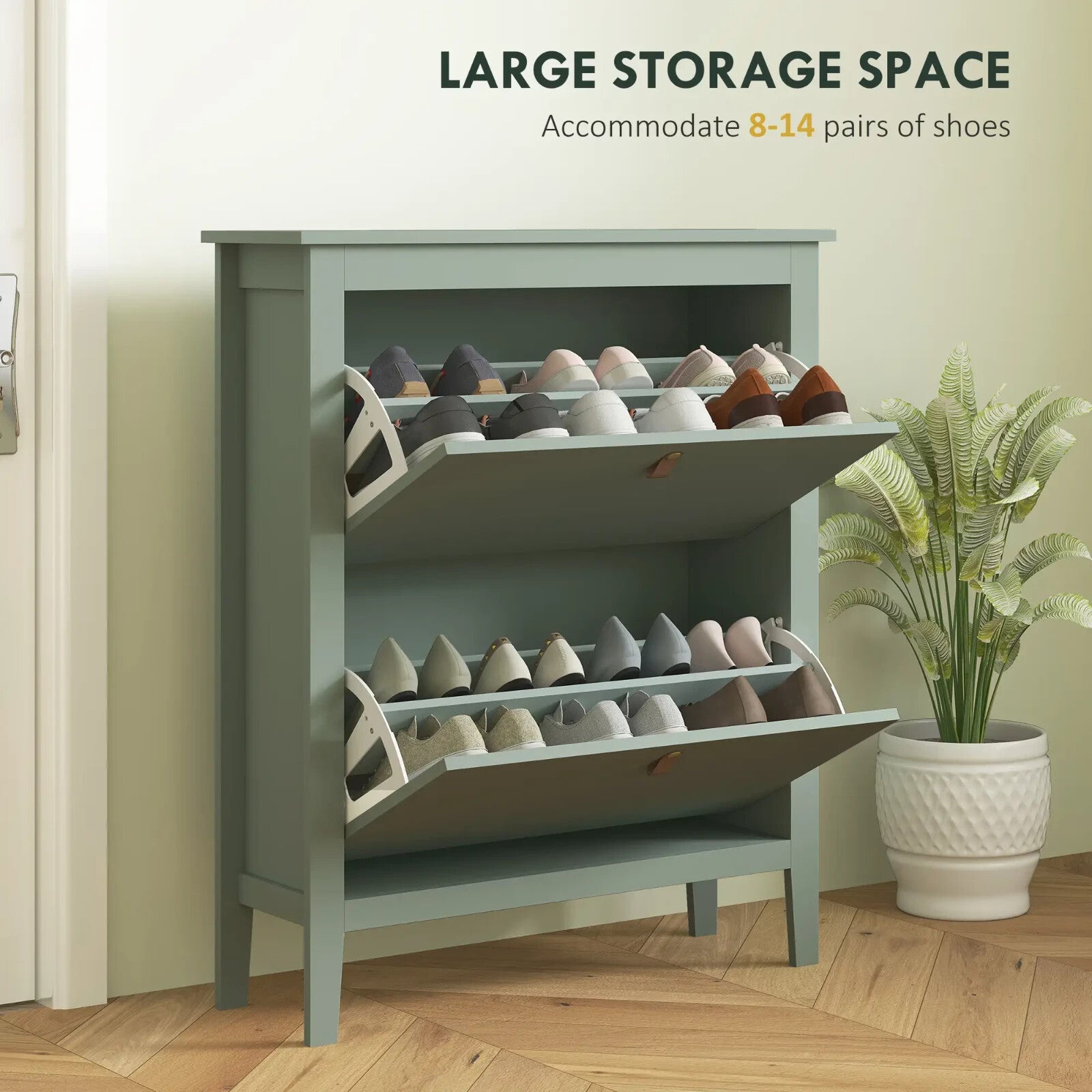 Shoe Cabinet 2 - Drawer with Adjustable Shelf Flip Down Doors & Flat Panel Green - Home and Garden Furniture Shop - rustic - furniture