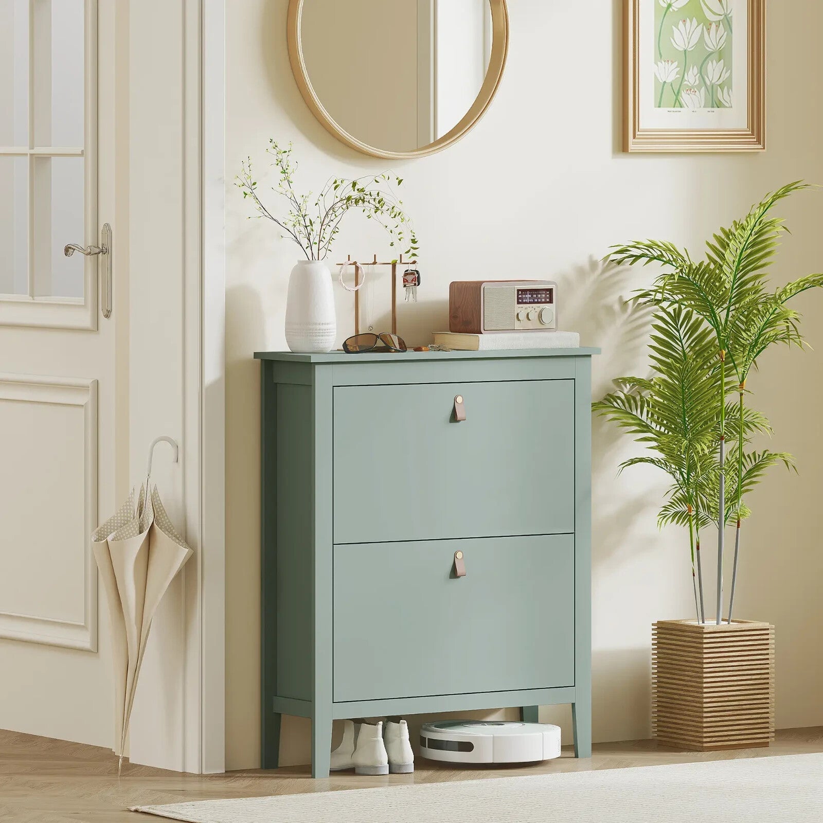 Shoe Cabinet 2 - Drawer with Adjustable Shelf Flip Down Doors & Flat Panel Green - Home and Garden Furniture Shop - rustic - furniture