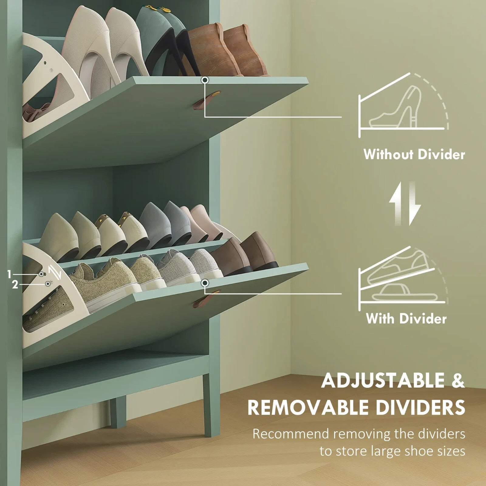 Shoe Cabinet 2 - Drawer with Adjustable Shelf Flip Down Doors & Flat Panel Green - Home and Garden Furniture Shop - rustic - furniture