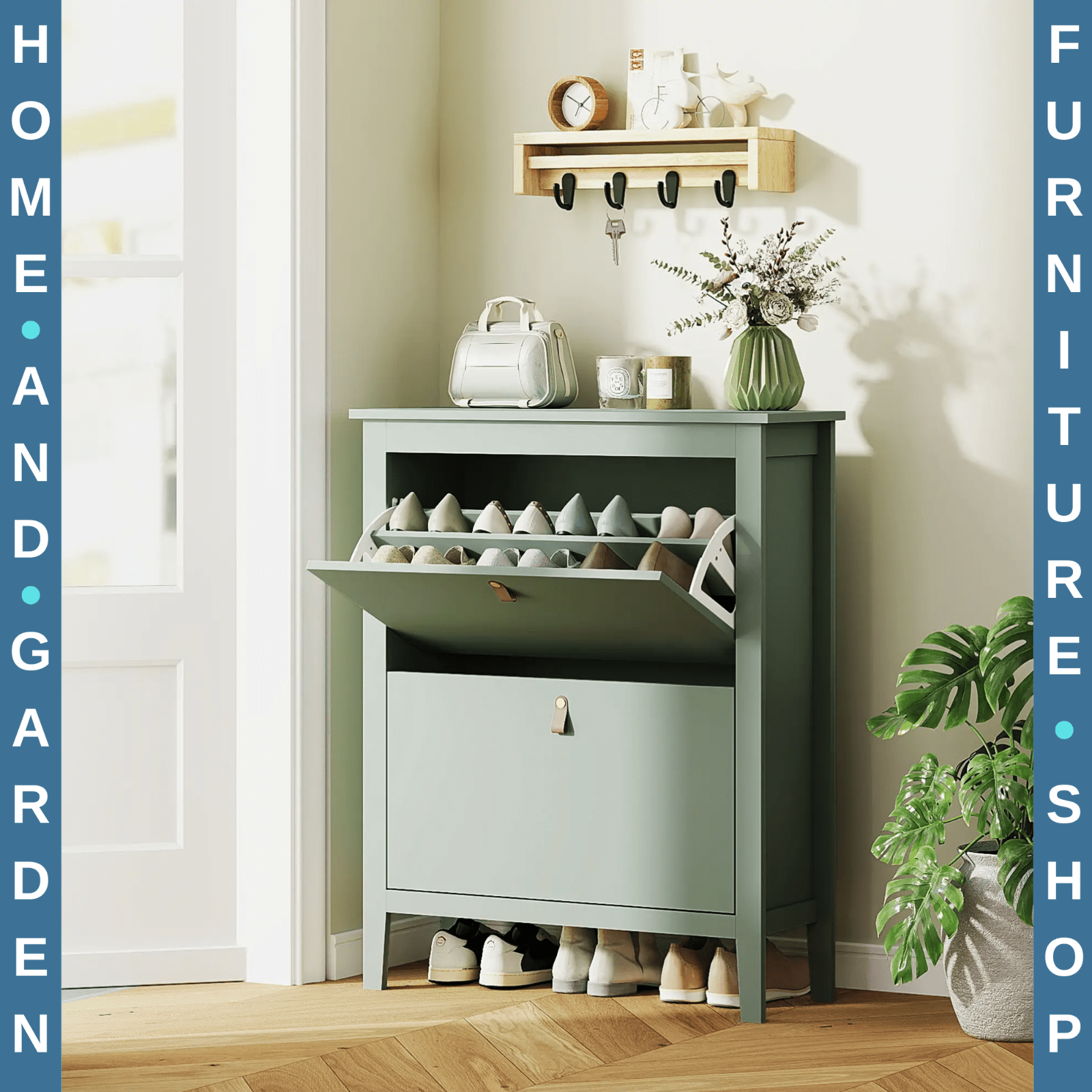 Shoe Cabinet 2 - Drawer with Adjustable Shelf Flip Down Doors & Flat Panel Green - Home and Garden Furniture Shop - rustic - furniture