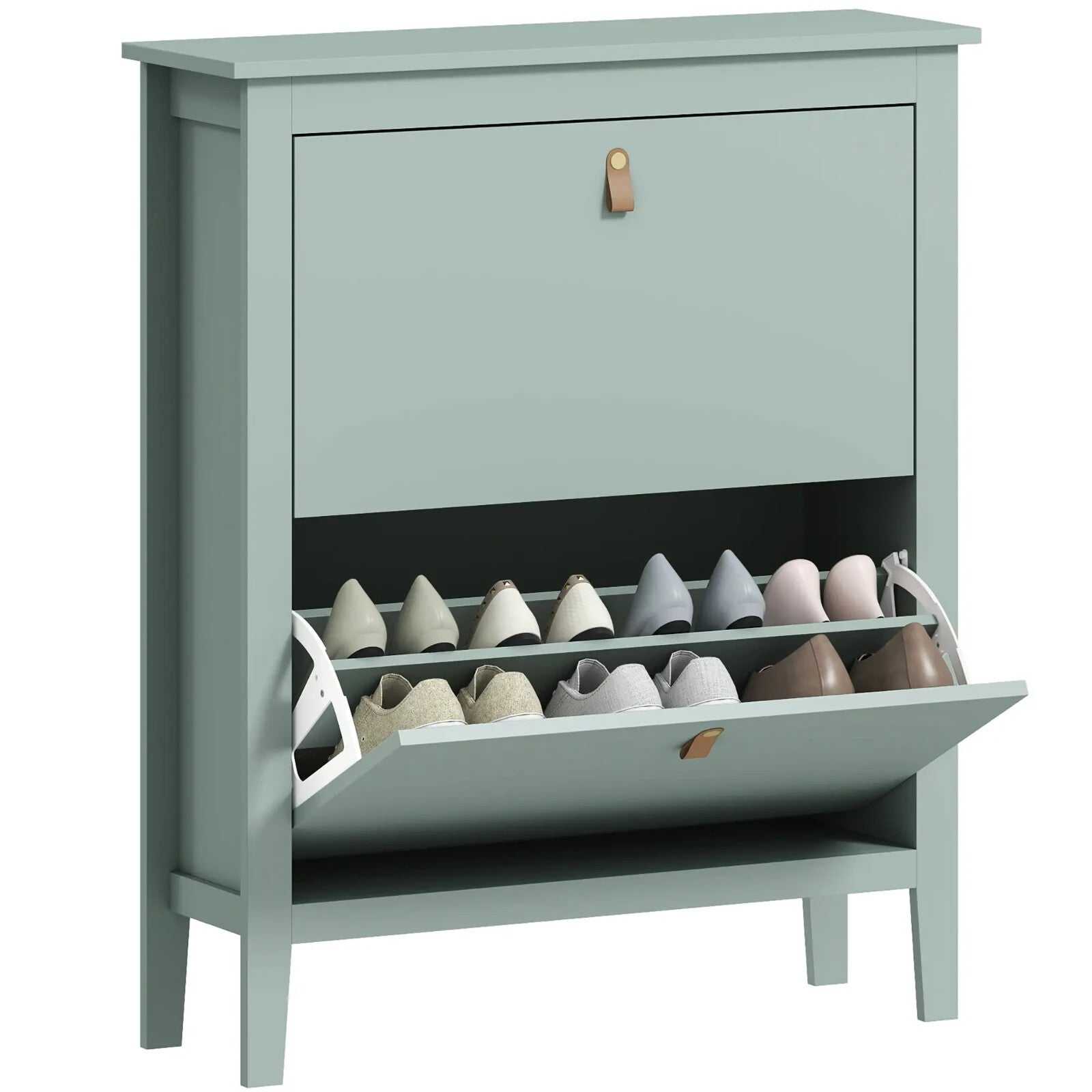 Shoe Cabinet 2 - Drawer with Adjustable Shelf Flip Down Doors & Flat Panel Green - Home and Garden Furniture Shop - rustic - furniture