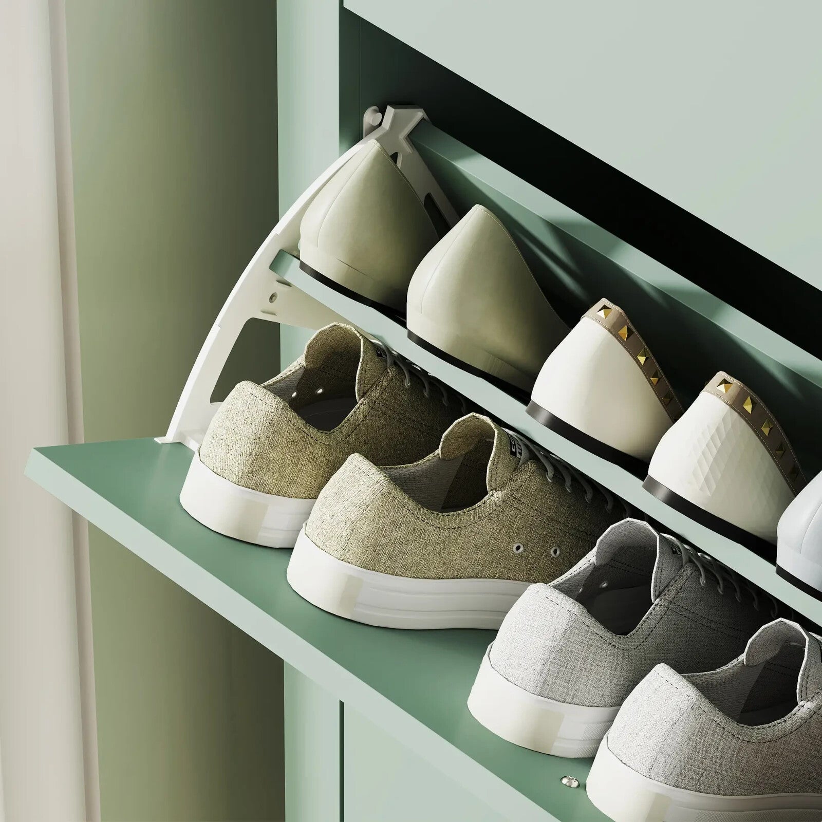 Shoe Cabinet 3 - Drawer with Adjustable Shelf Flip Down Doors & Flat Panel Green - Home and Garden Furniture Shop - rustic - furniture