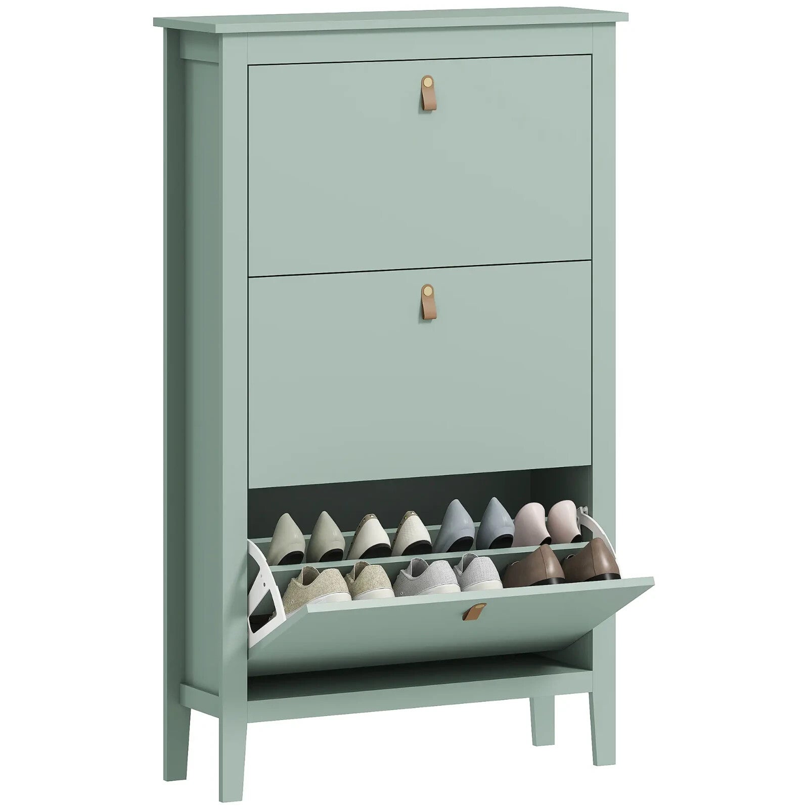 Shoe Cabinet 3 - Drawer with Adjustable Shelf Flip Down Doors & Flat Panel Green - Home and Garden Furniture Shop - rustic - furniture