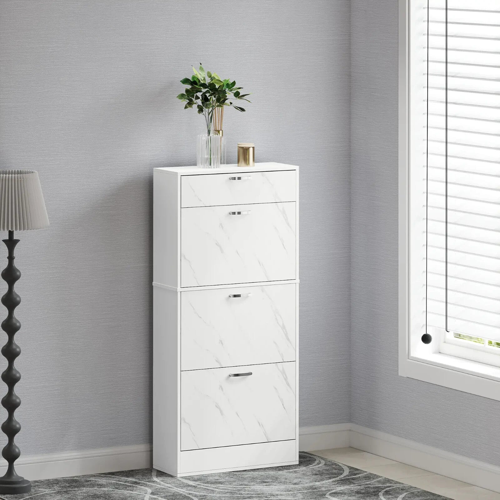 Shoe Cabinet Cupboard for 18 Pairs with Top Flip Drawer Storage Organiser White - Home and Garden Furniture Shop - rustic - furniture