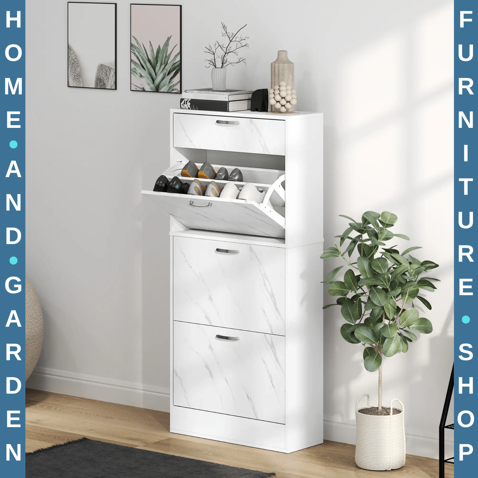 Shoe Cabinet Cupboard for 18 Pairs with Top Flip Drawer Storage Organiser White - Home and Garden Furniture Shop - rustic - furniture