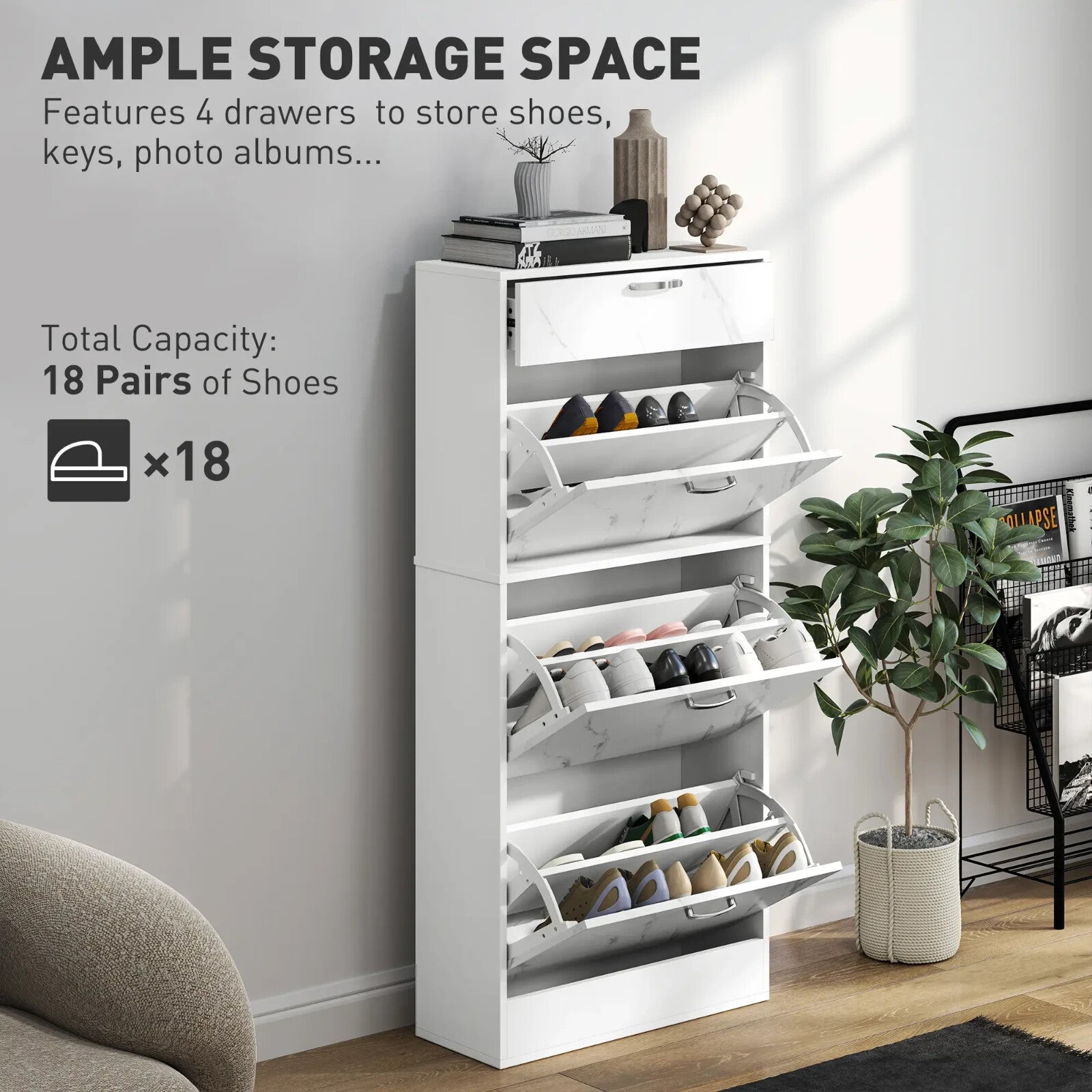 Shoe Cabinet Cupboard for 18 Pairs with Top Flip Drawer Storage Organiser White - Home and Garden Furniture Shop - rustic - furniture