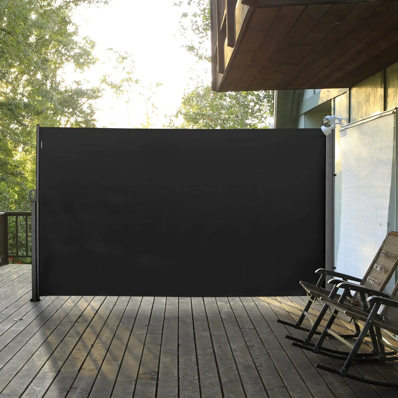 Side Awning Screen Privacy Divider Rectangular Steel Frame Retractable Sun Black - Home and Garden Furniture Shop - #rustic - furniture#