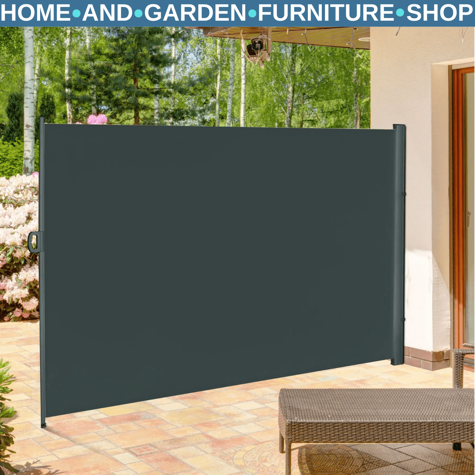 Side Awning Steel Frame Retractable Screen Fence Privacy Divider Grey - Home and Garden Furniture Shop - rustic - furniture