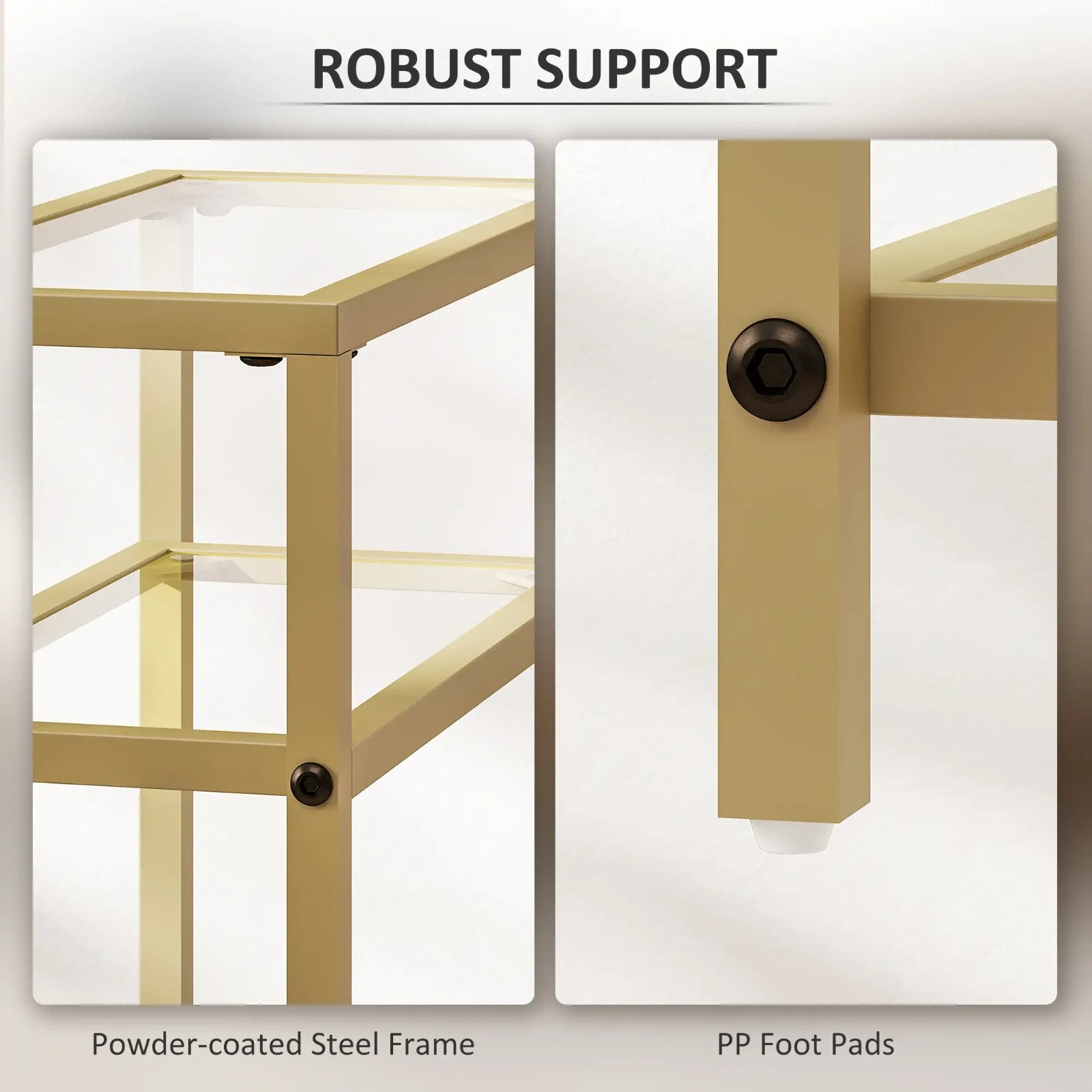 Side Table 3 - Tier Living Room with Storage Shelf and Tempered Glass Gold Tone - Home and Garden Furniture Shop - rustic - furniture