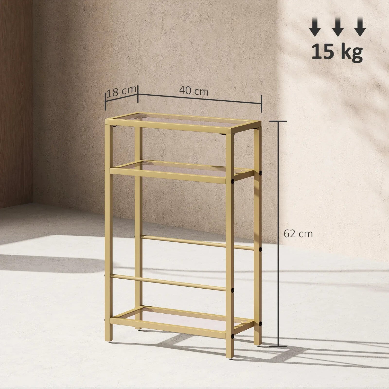 Side Table 3 - Tier Living Room with Storage Shelf and Tempered Glass Gold Tone - Home and Garden Furniture Shop - rustic - furniture