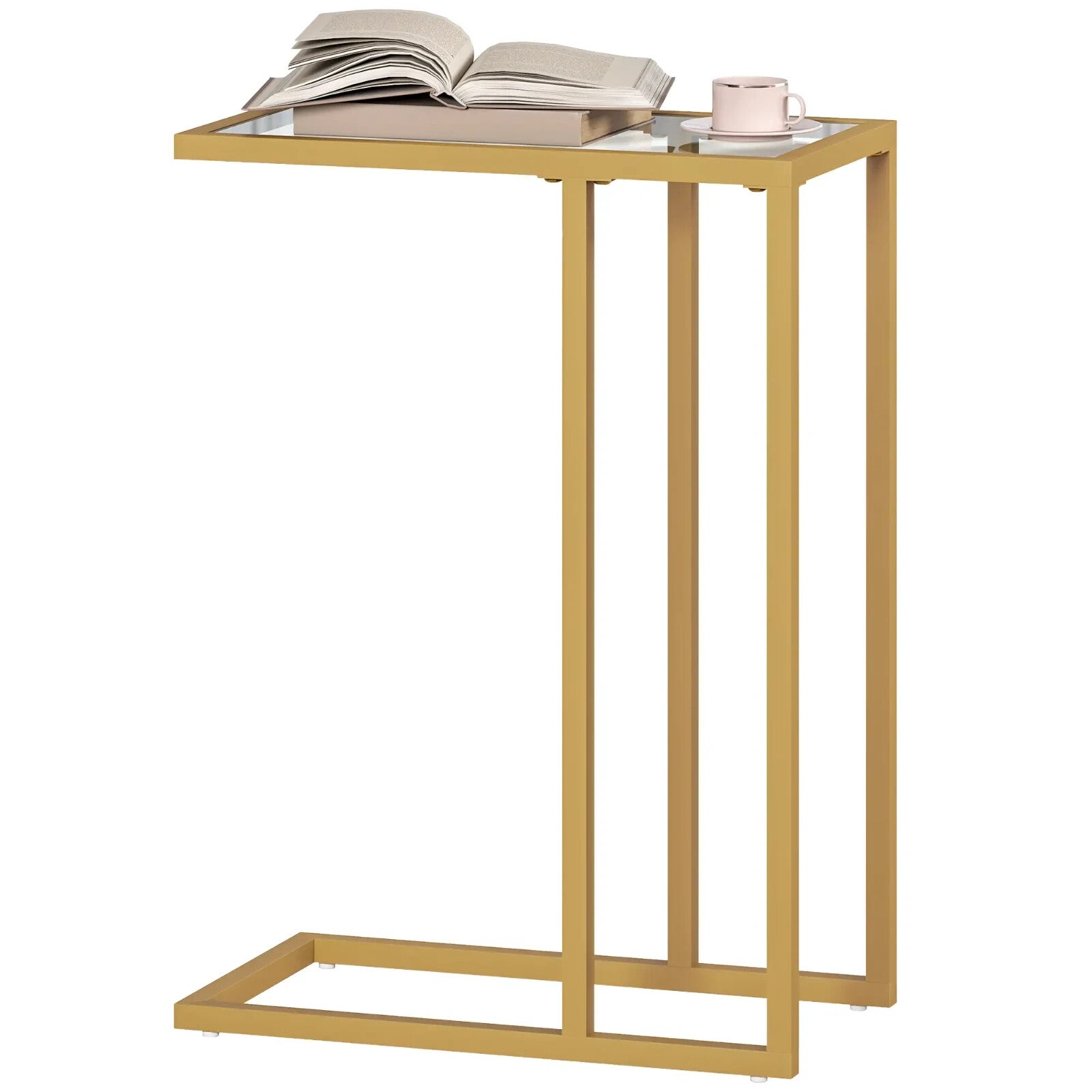 Side Table C - Shaped Steel Frame Living Room with Tempered Glass Top Gold Tone - Home and Garden Furniture Shop - rustic - furniture