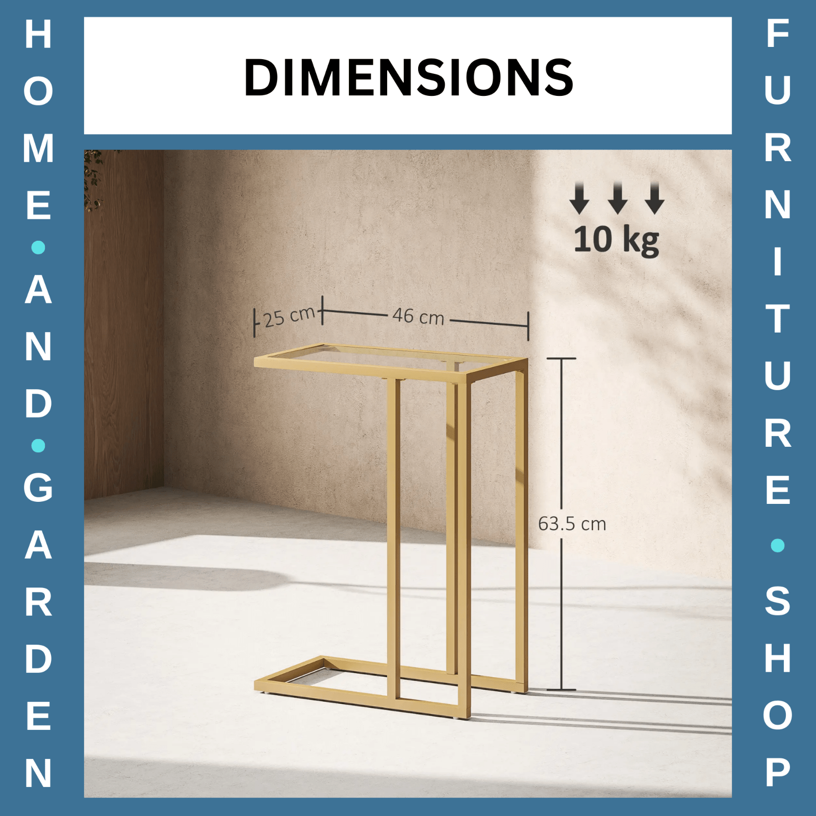 Side Table C - Shaped Steel Frame Living Room with Tempered Glass Top Gold Tone - Home and Garden Furniture Shop - rustic - furniture