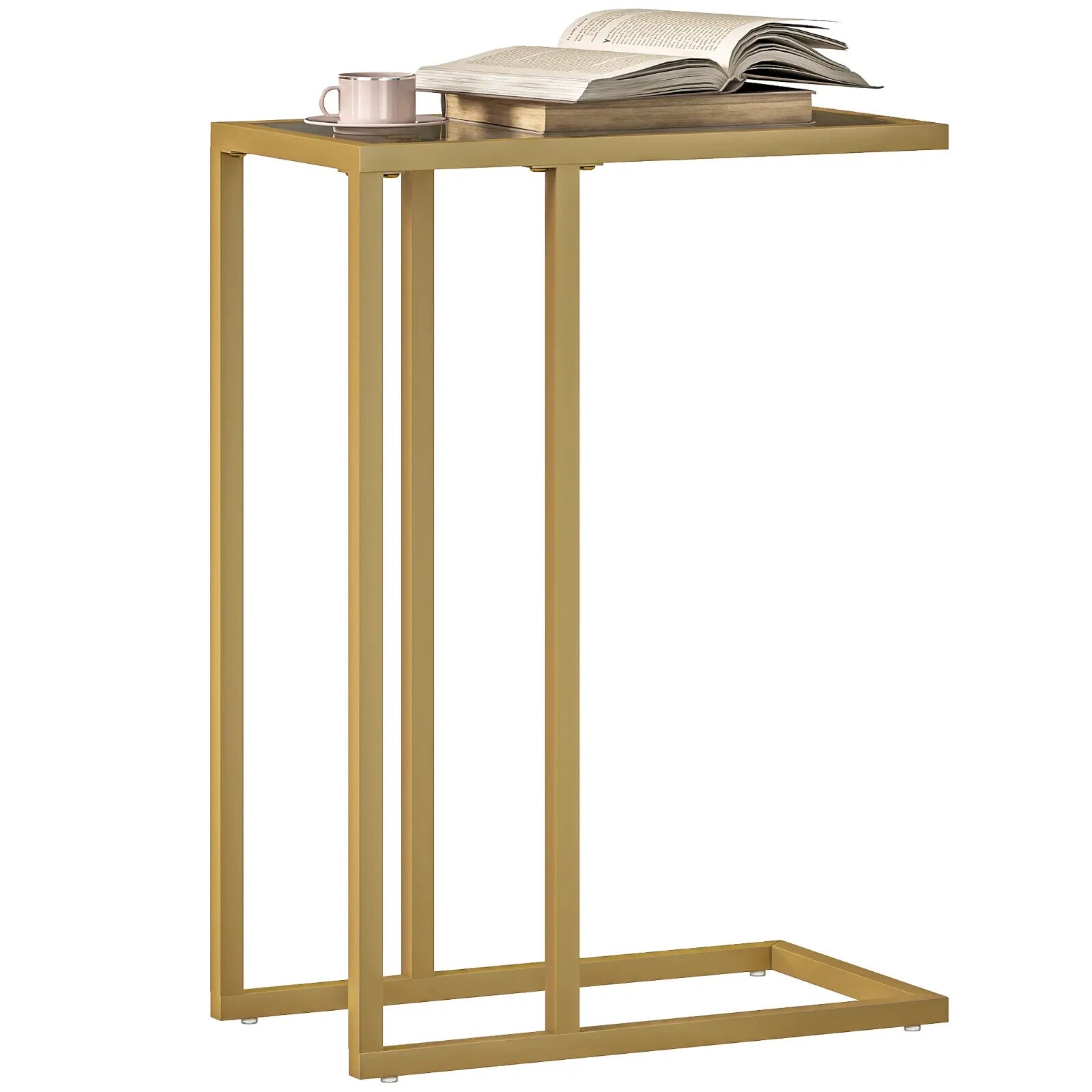 Side Table C - Shaped Steel Frame Living Room with Tempered Glass Top Gold Tone - Home and Garden Furniture Shop - rustic - furniture