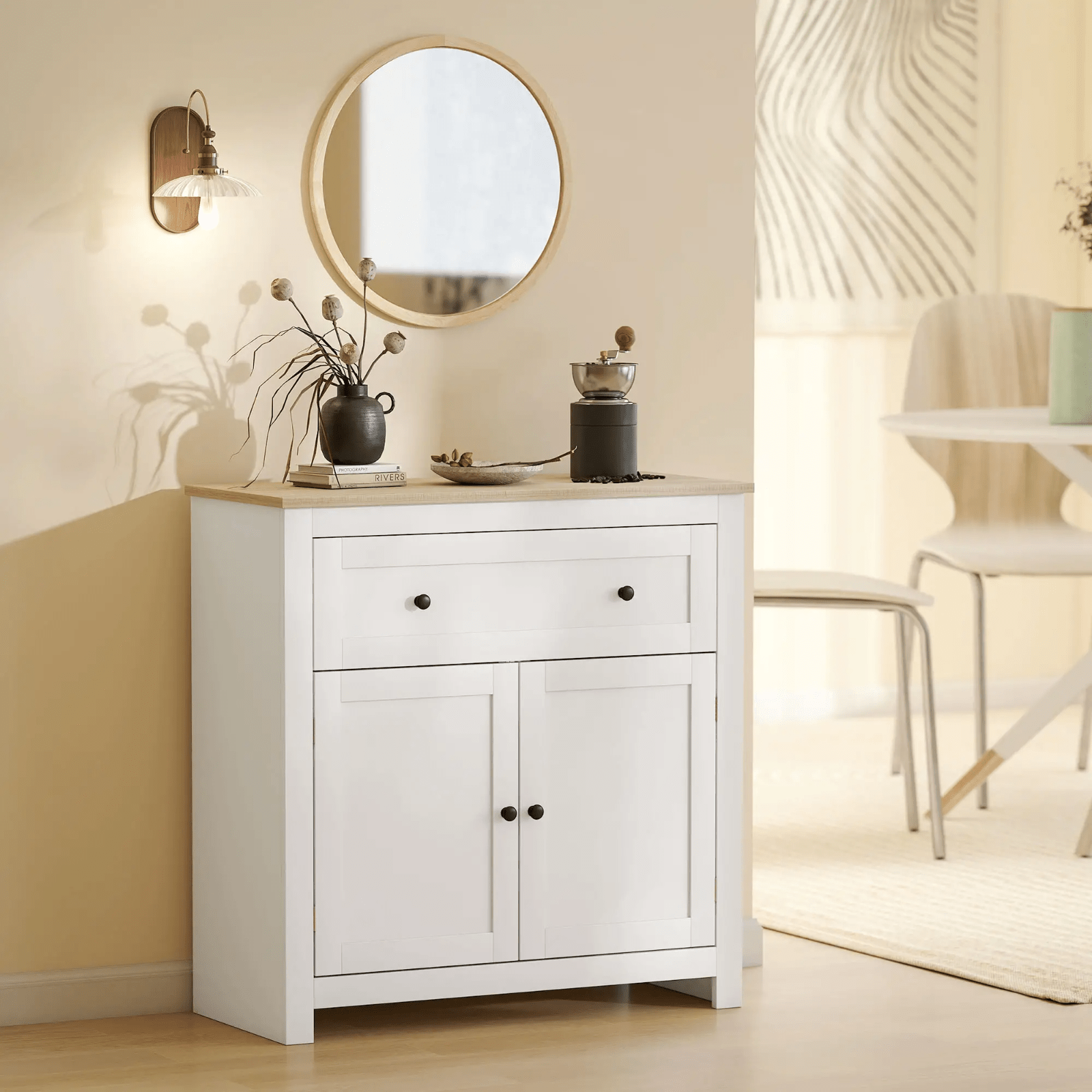 Sideboard Storage Cabinet with Adjustable Shelf Drawer White and Oak Brown HGFS - Home and Garden Furniture Shop - rustic - furniture