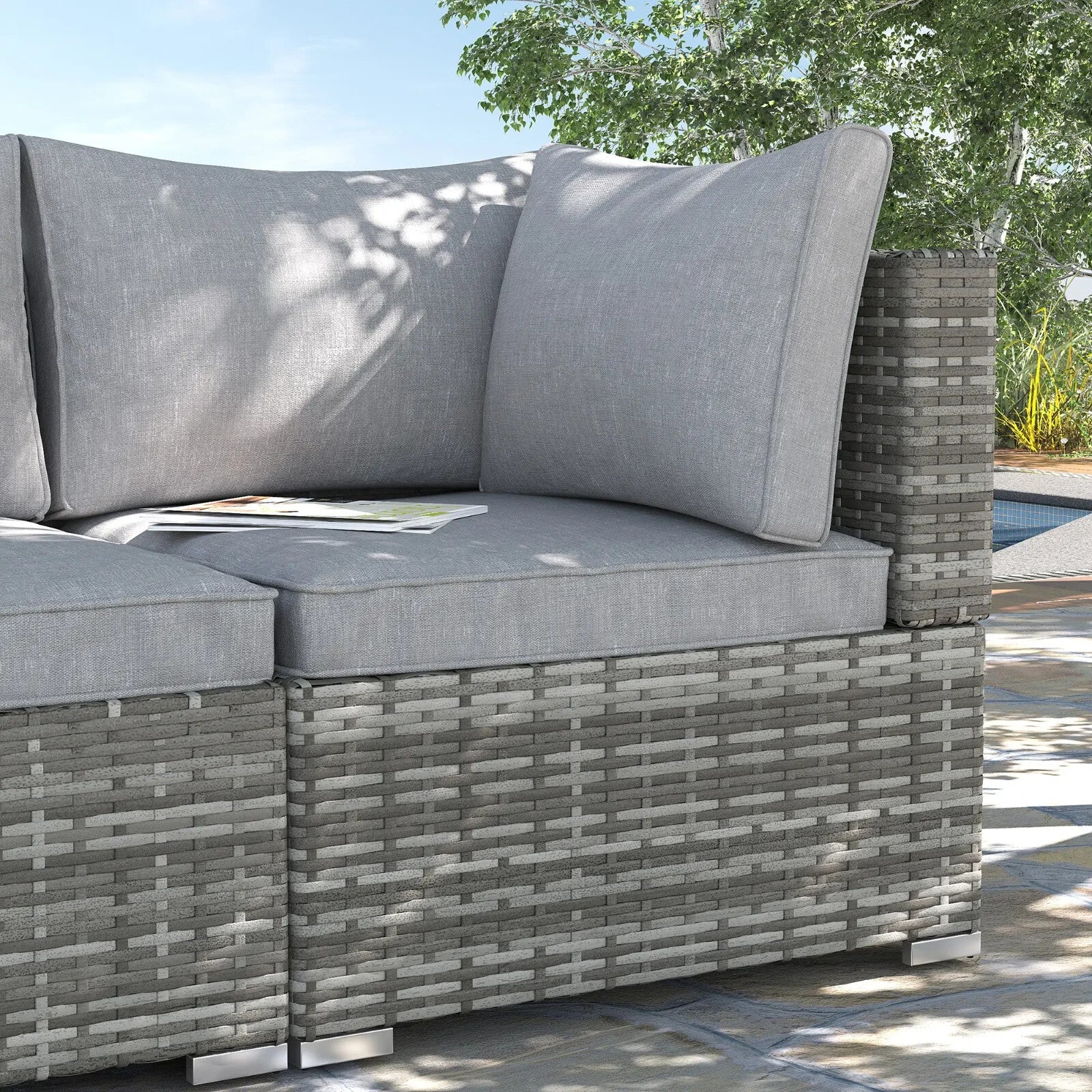 Single Corner Sofa PE Rattan Garden Furniture Set with Cushions for Patio Grey - Home and Garden Furniture Shop - rustic - furniture
