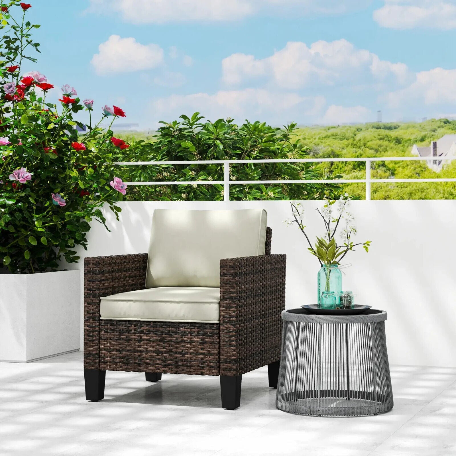 Single Rattan Garden Armchair with Cushions Dark Grey Outdoor Patio Furniture - Home and Garden Furniture Shop - #rustic - furniture#