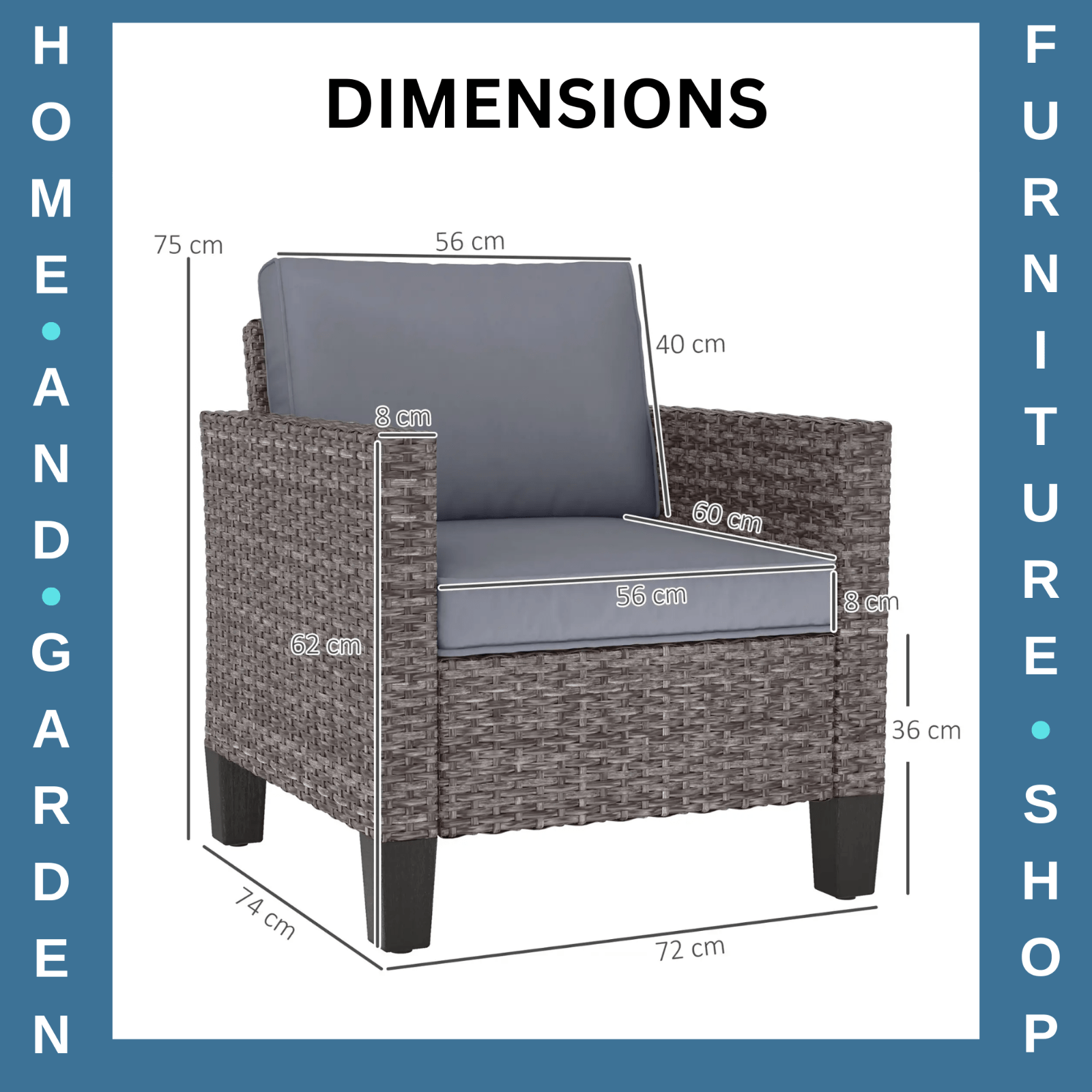Single Rattan Garden Armchair with Cushions Dark Grey Outdoor Patio Furniture - Home and Garden Furniture Shop - #rustic - furniture#