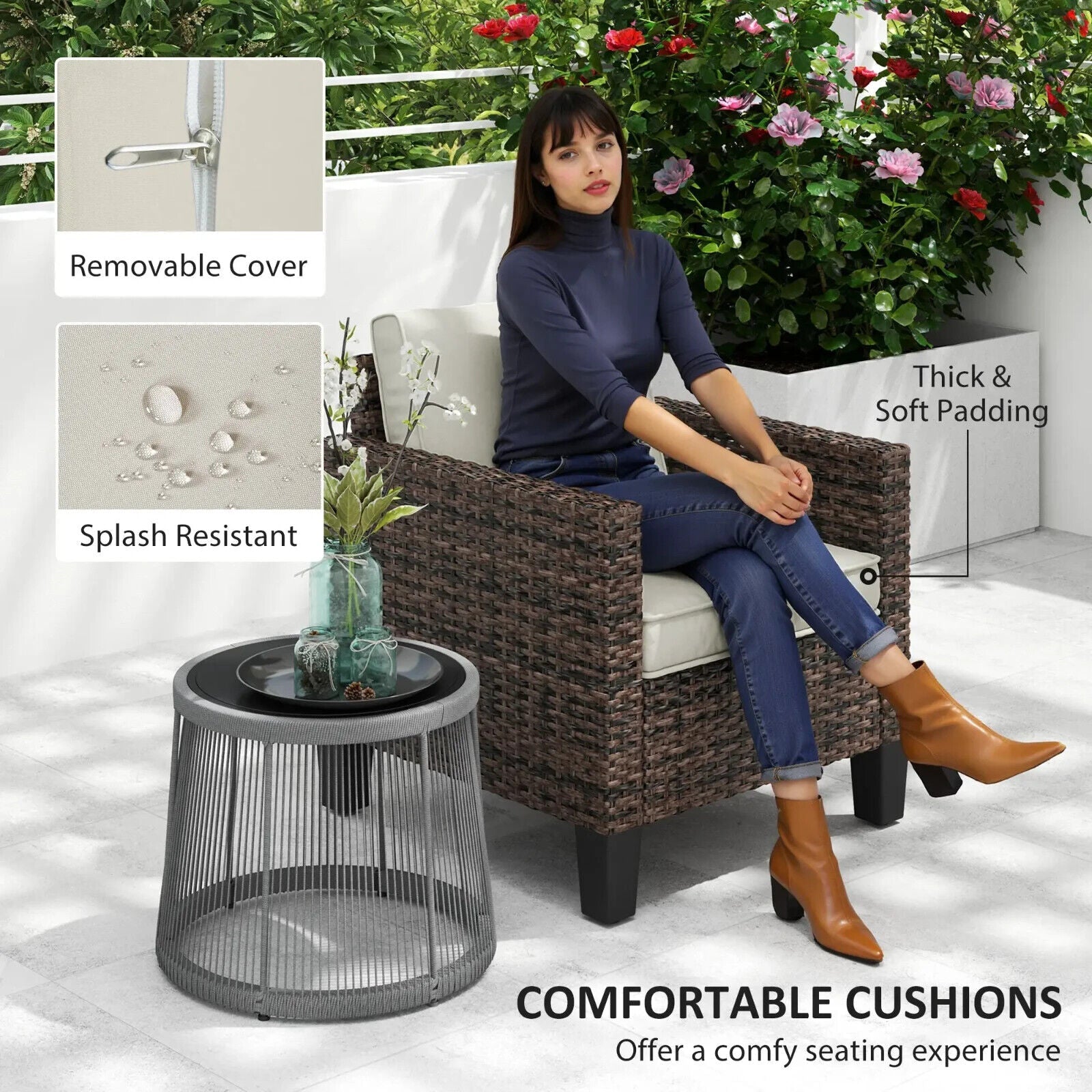 Single Rattan Garden Armchair with Cushions Dark Grey Outdoor Patio Furniture - Home and Garden Furniture Shop - #rustic - furniture#