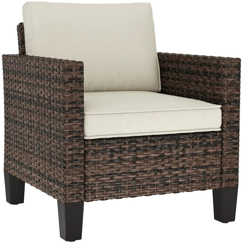 Single Rattan Garden Armchair with Cushions Dark Grey Outdoor Patio Furniture - Home and Garden Furniture Shop - #rustic - furniture#