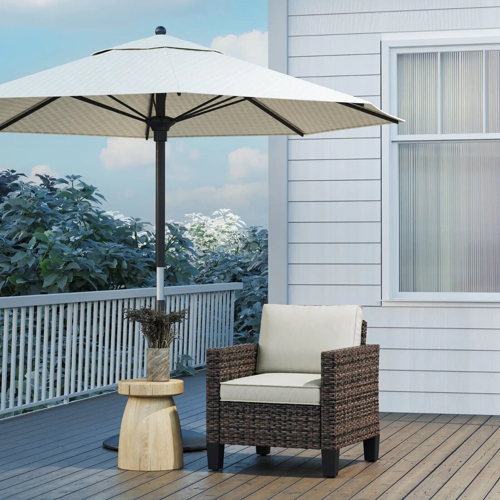 Single Rattan Garden Armchair with Cushions Dark Grey Outdoor Patio Furniture - Home and Garden Furniture Shop - #rustic - furniture#