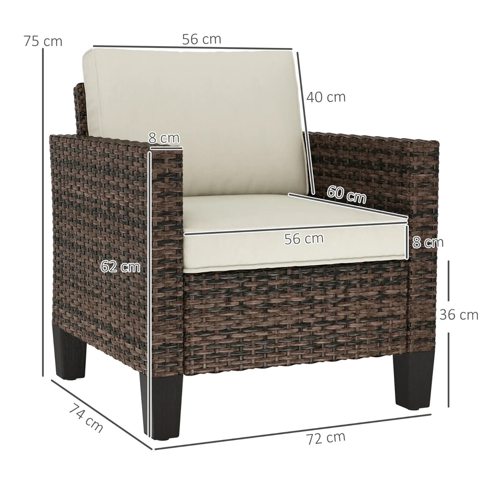 Single Rattan Garden Armchair with Cushions Dark Grey Outdoor Patio Furniture - Home and Garden Furniture Shop - #rustic - furniture#