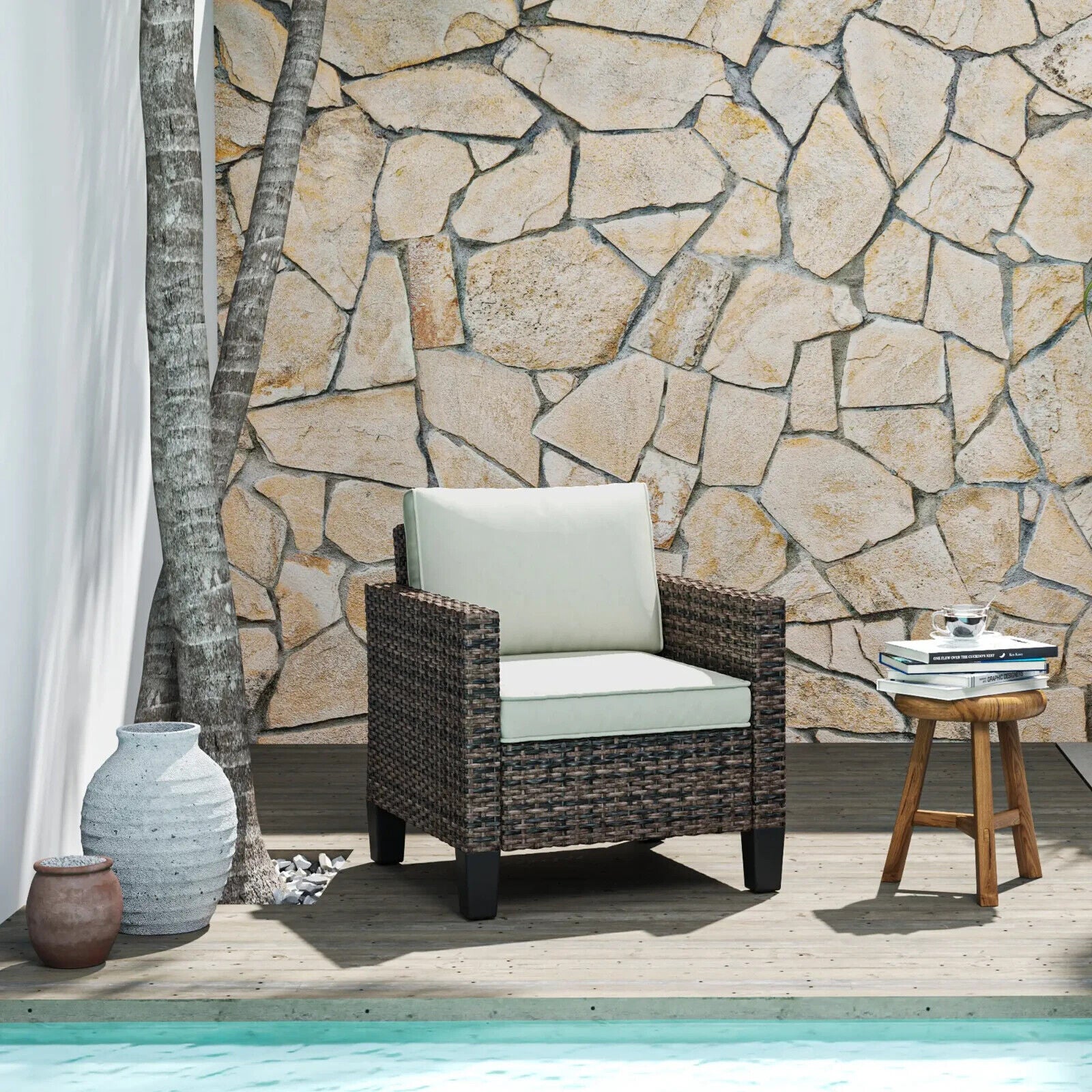 Single Rattan Garden Armchair with Cushions Dark Grey Outdoor Patio Furniture - Home and Garden Furniture Shop - #rustic - furniture#