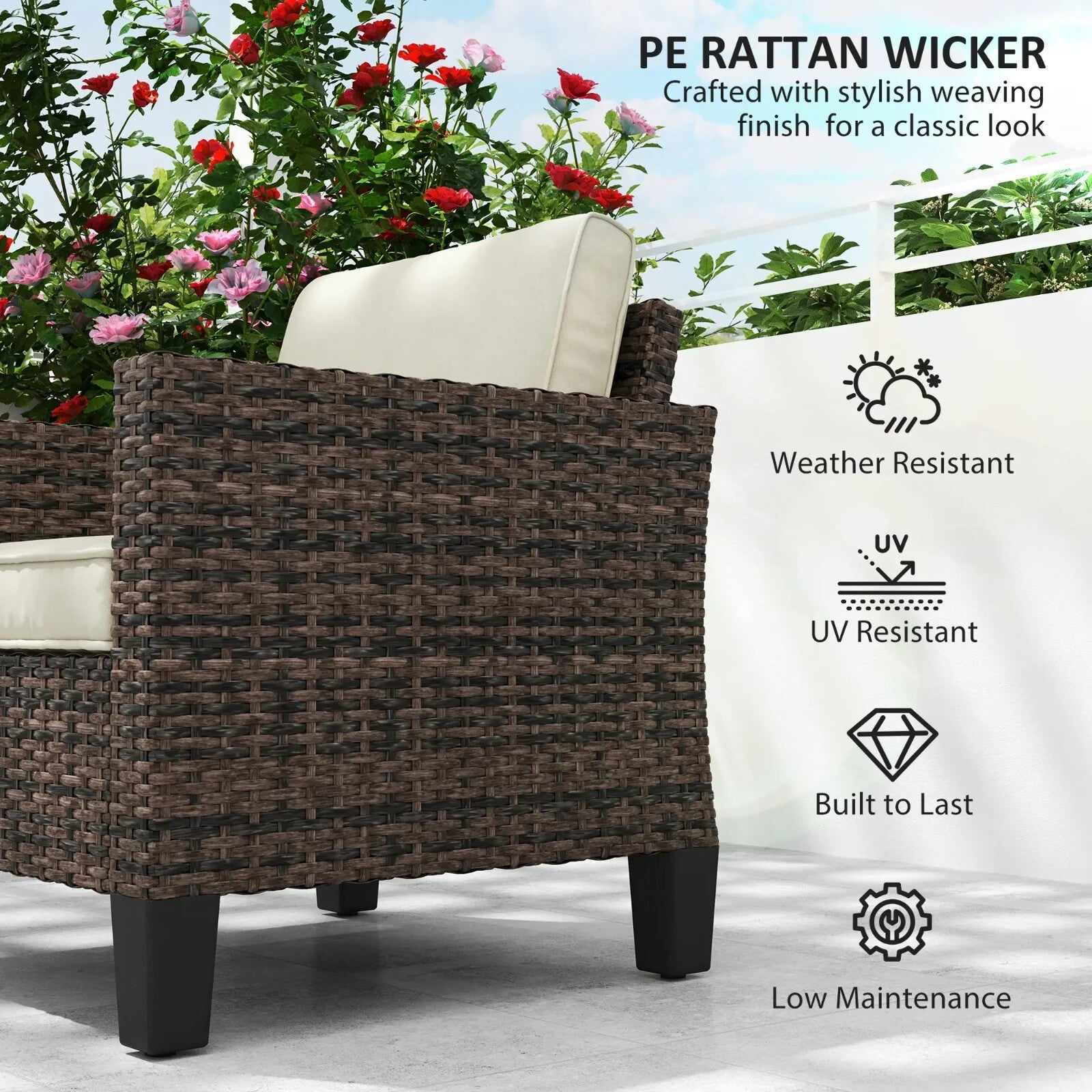 Single Rattan Garden Armchair with Cushions Dark Grey Outdoor Patio Furniture - Home and Garden Furniture Shop - rustic - furniture